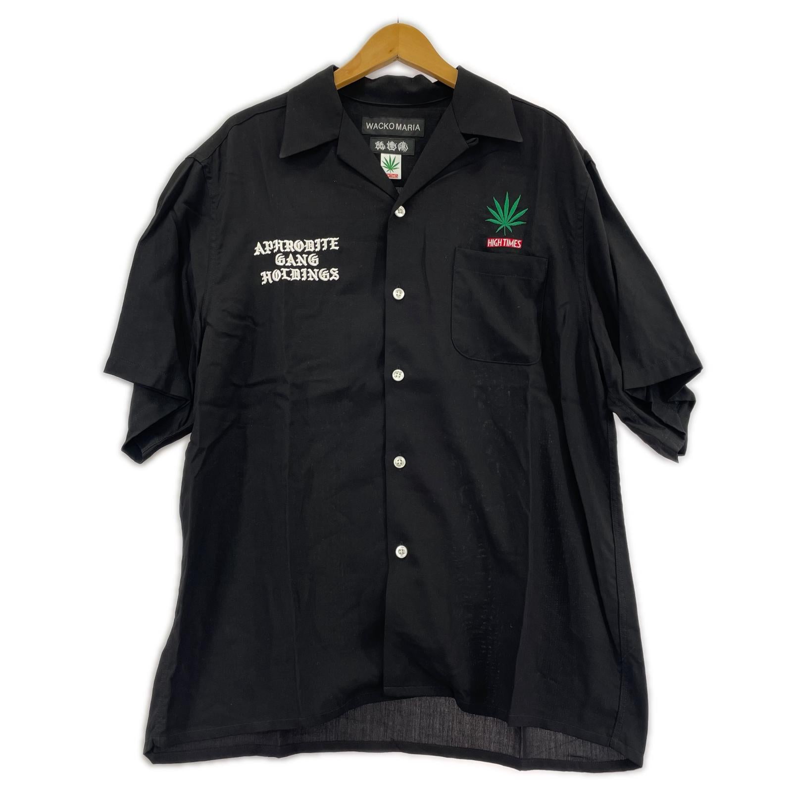 半袖シャツ WACKO MARIA HIGH TIMES 舐逹麻刺繍款単 オープンカラーシャツ M ブラック M ブラック