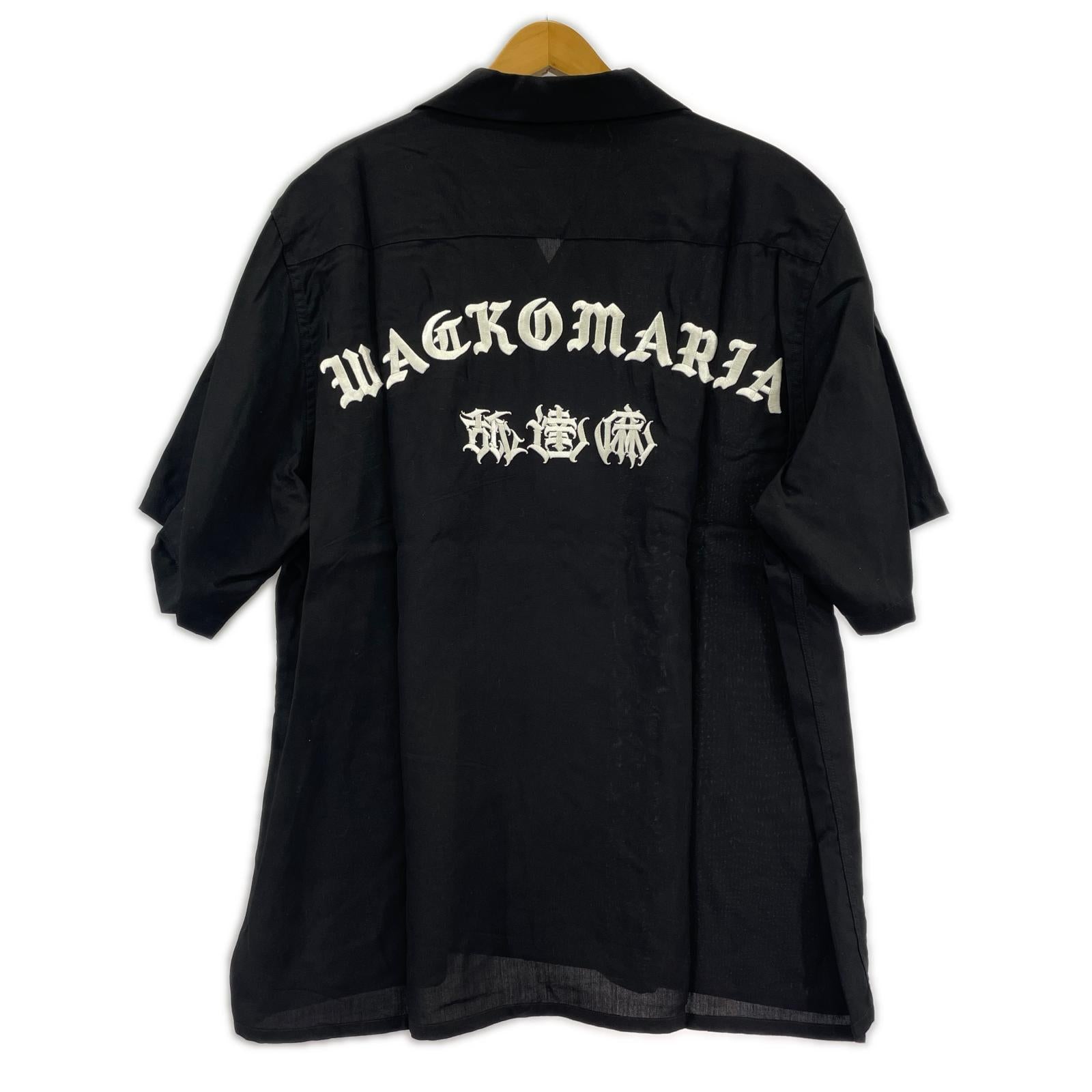 半袖シャツ WACKO MARIA HIGH TIMES 舐逹麻刺繍款単 オープンカラーシャツ M ブラック M ブラック