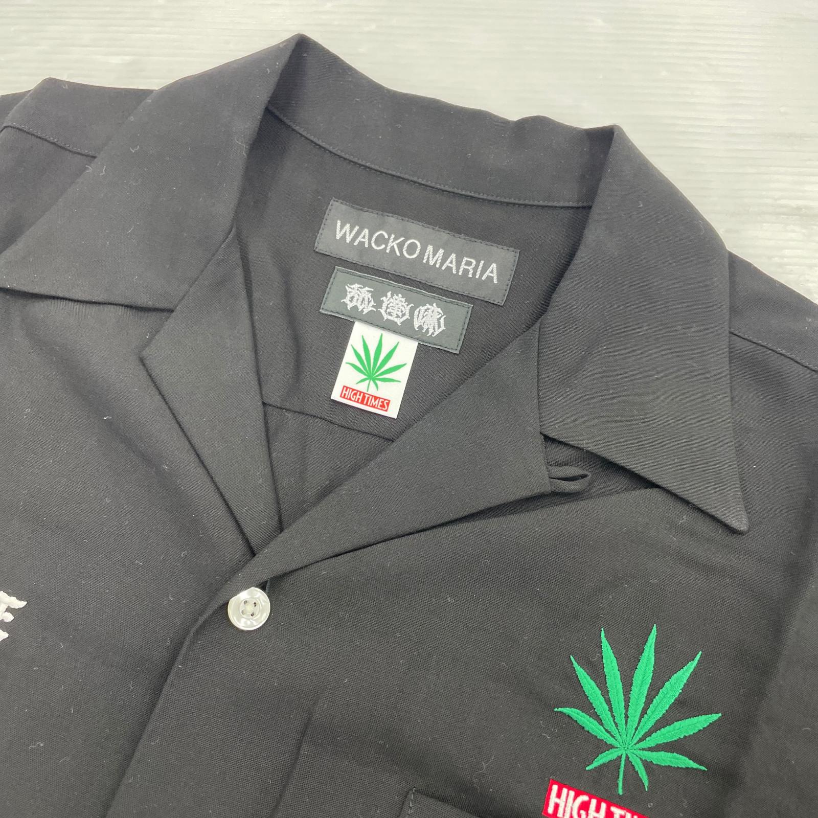 半袖シャツ WACKO MARIA HIGH TIMES 舐逹麻刺繍款単 オープンカラーシャツ M ブラック M ブラック