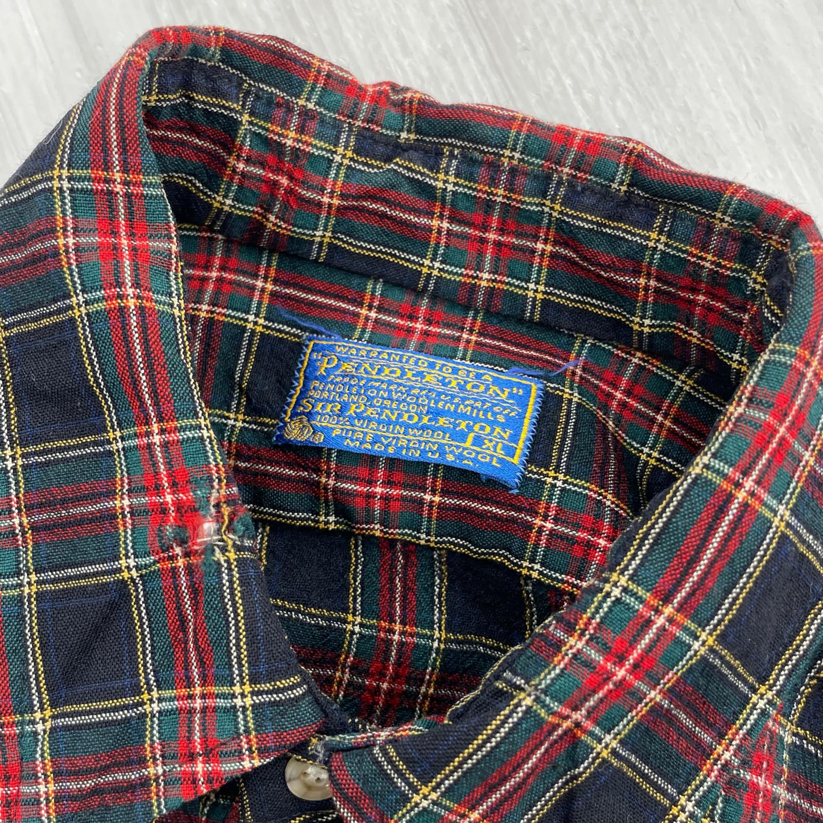 長袖シャツ 70s ウールチェックシャツ/サイズXL