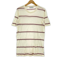 半袖Ｔシャツ SILK LINEN STRIPED KNIT TEE/白 L ホワイト