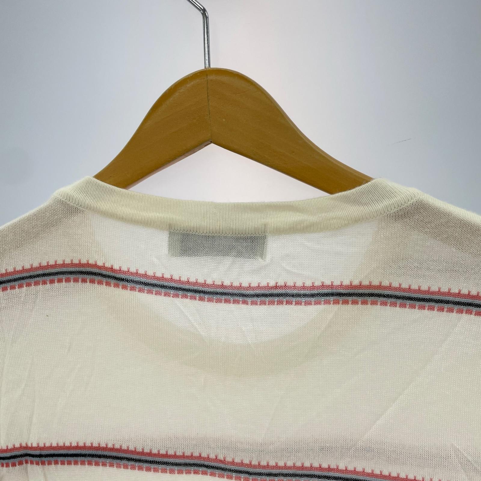半袖Ｔシャツ SILK LINEN STRIPED KNIT TEE/白 L ホワイト