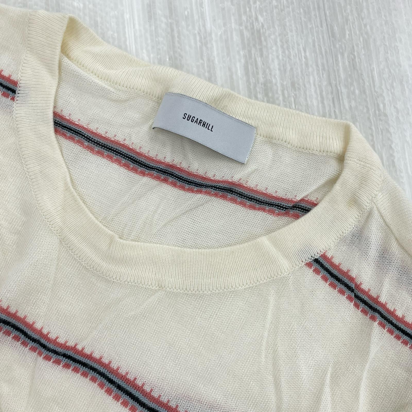 半袖Ｔシャツ SILK LINEN STRIPED KNIT TEE/白 L ホワイト