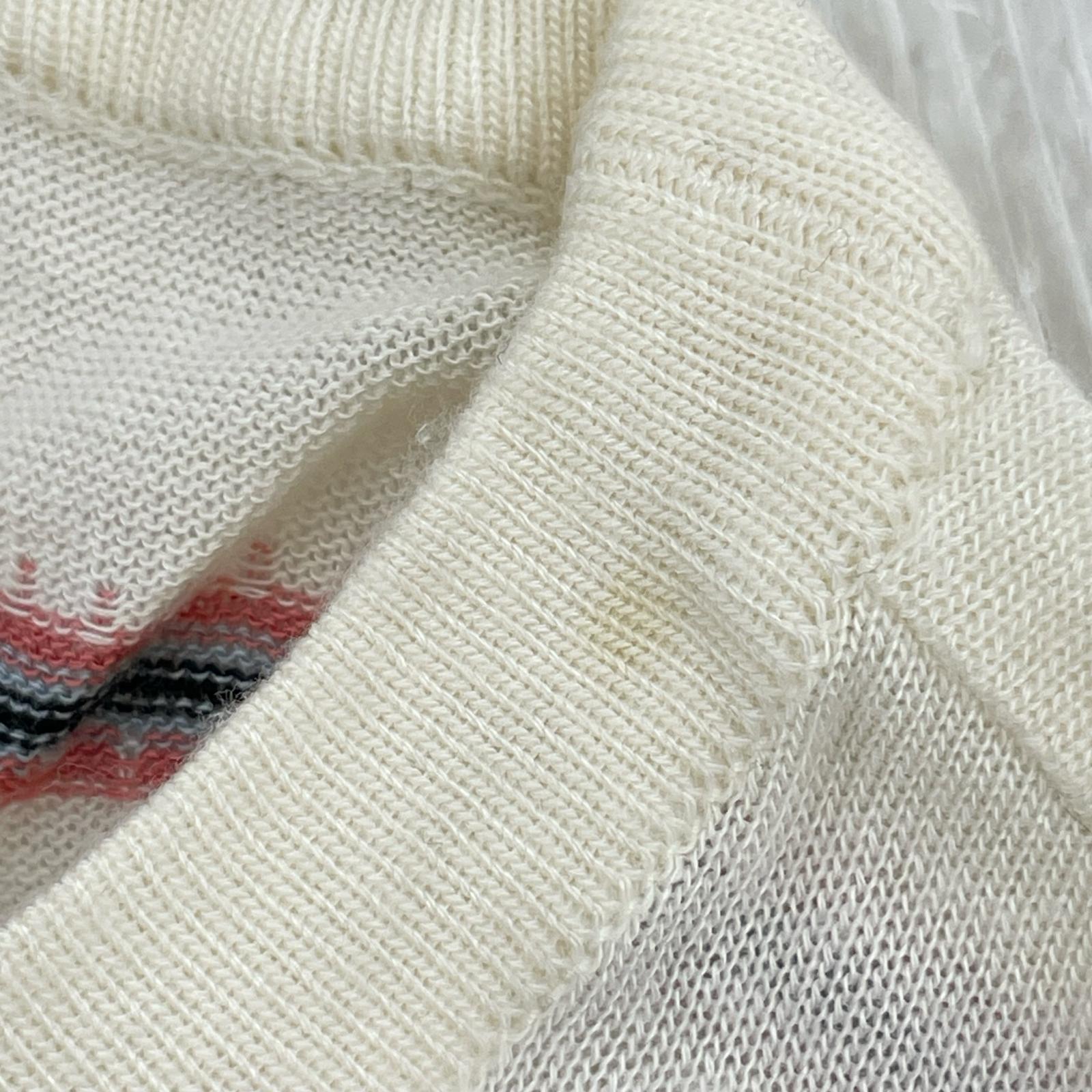 半袖Ｔシャツ SILK LINEN STRIPED KNIT TEE/白 L ホワイト