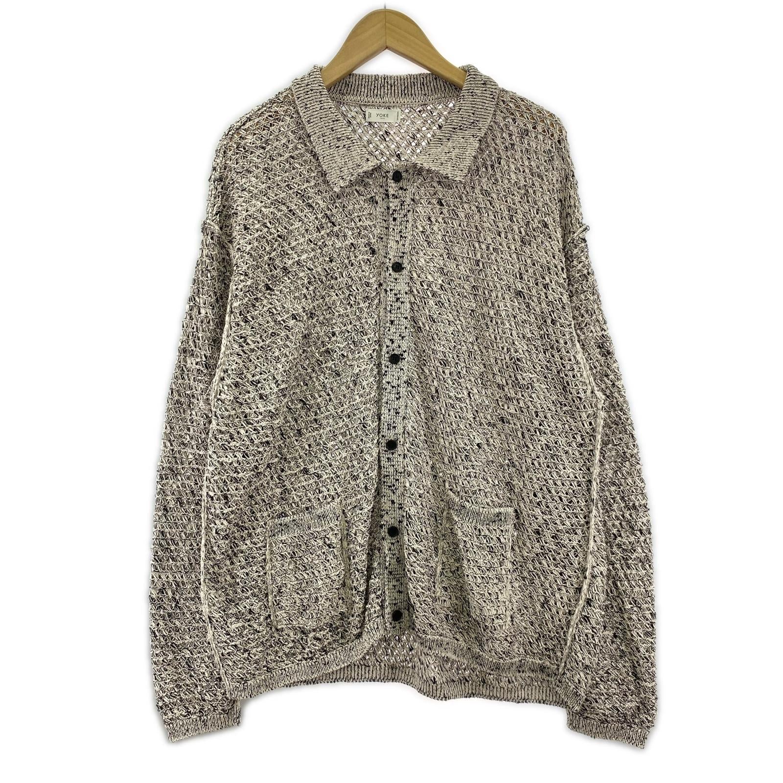 カーディガン Cotton Mesh Knit Shirt Cardigan 3 ブラック