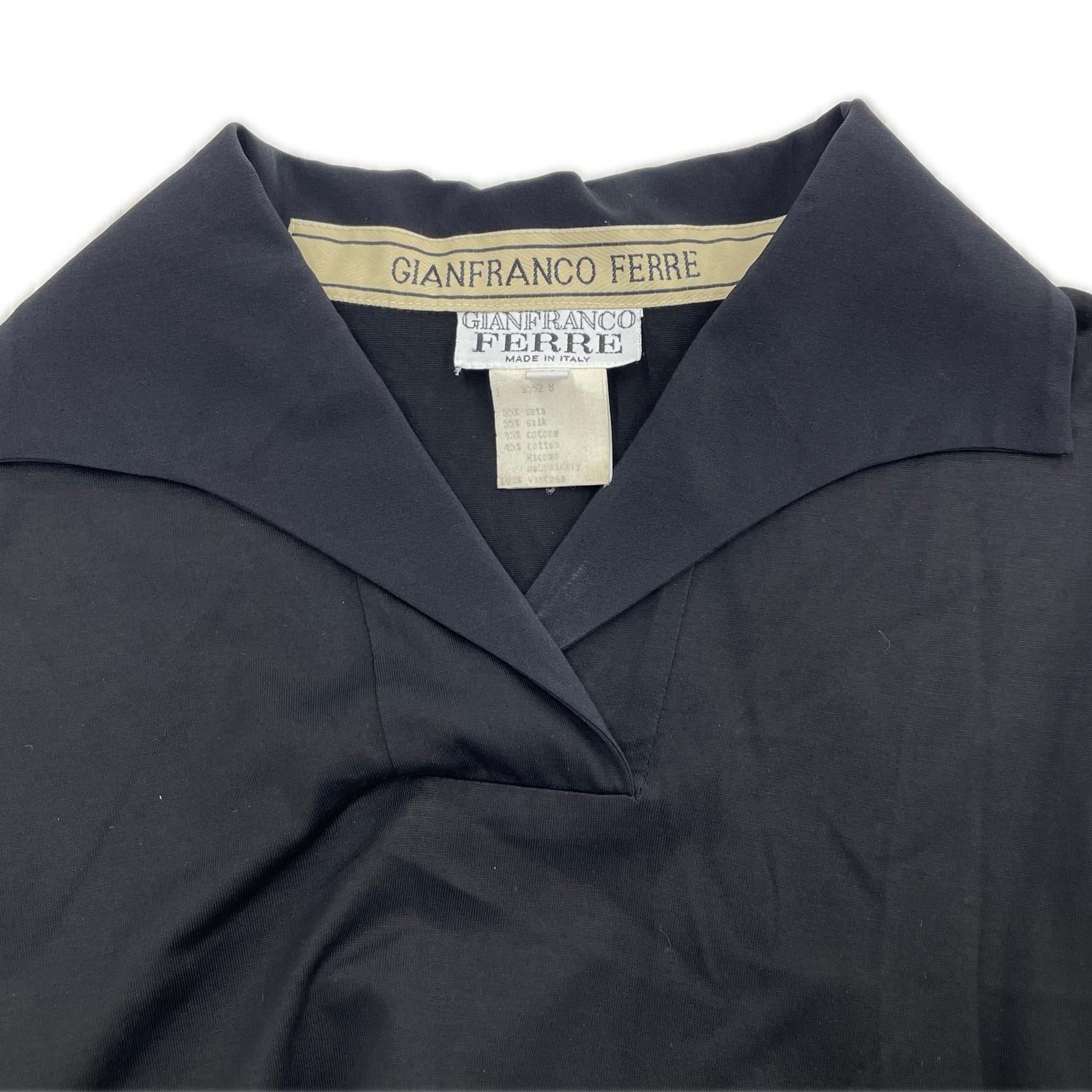 長袖シャツ GIANFRANCO FERRE 袖シアー シルクコットンシャツ 40 ブラック ブラック
