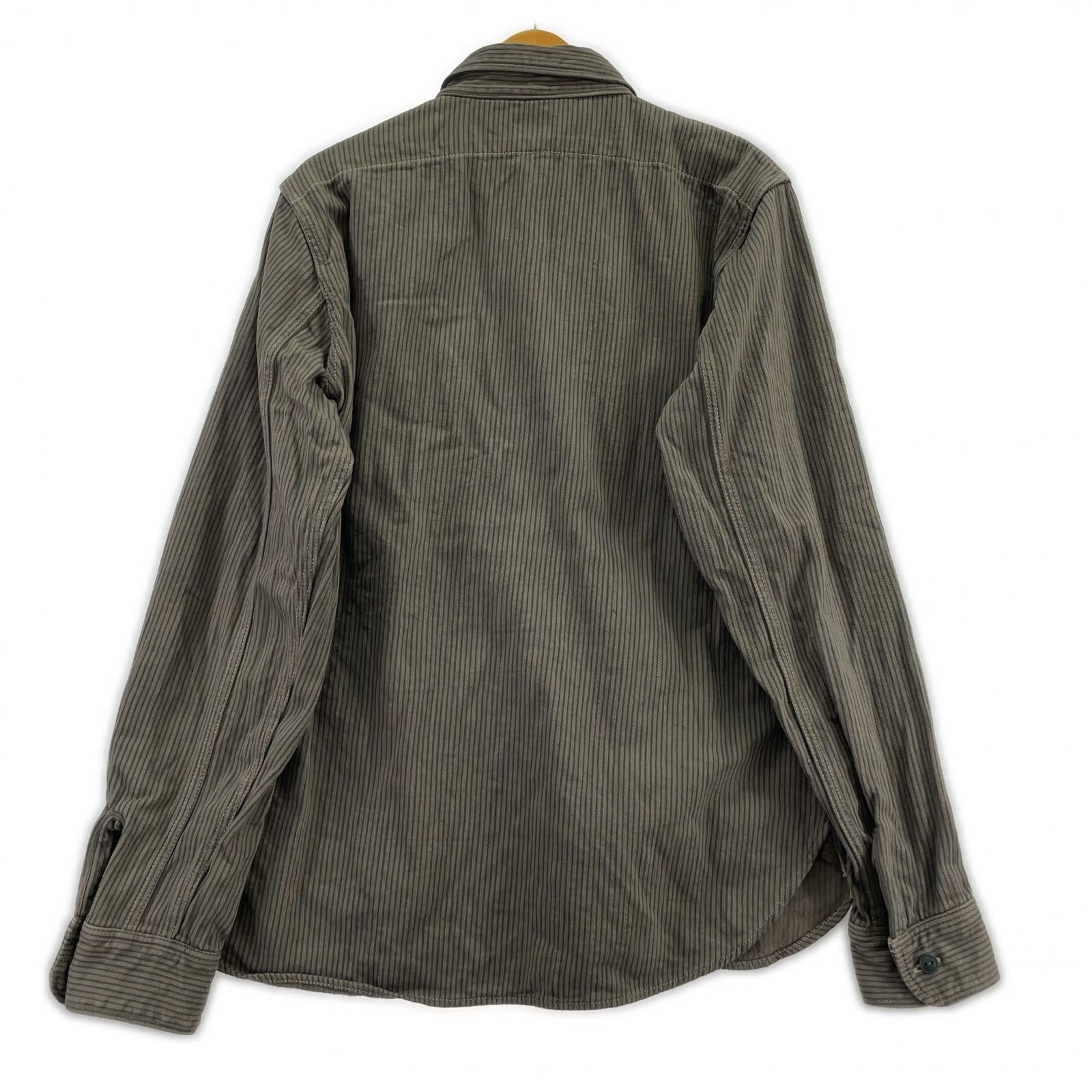 長袖シャツ ストライプ ネルシャツ（XL) ブラウン