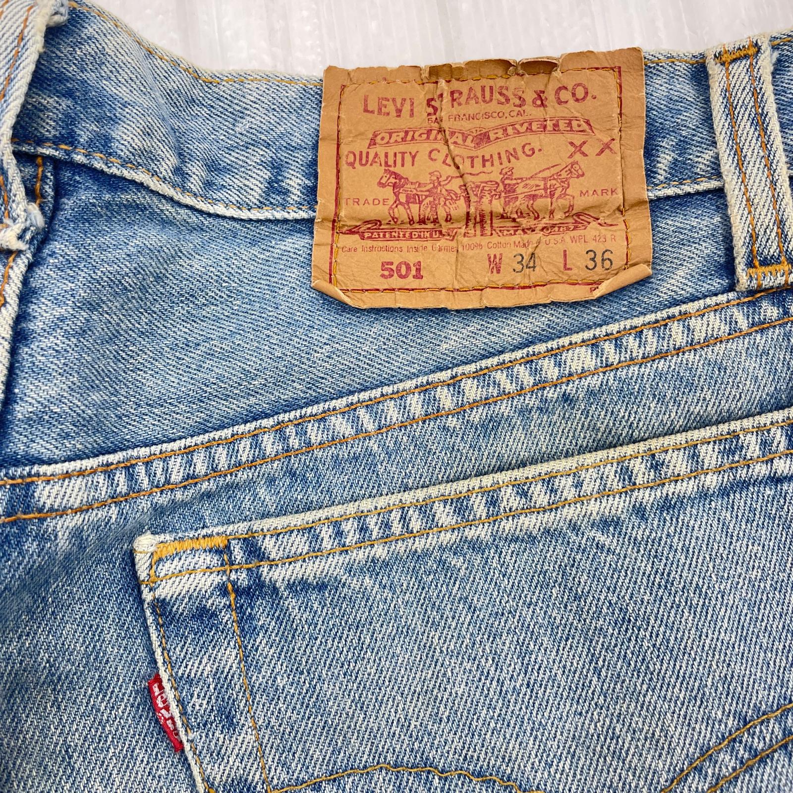 デニムパンツ 90s 501 USA製 ボタン裏552 W34 34 ブルー