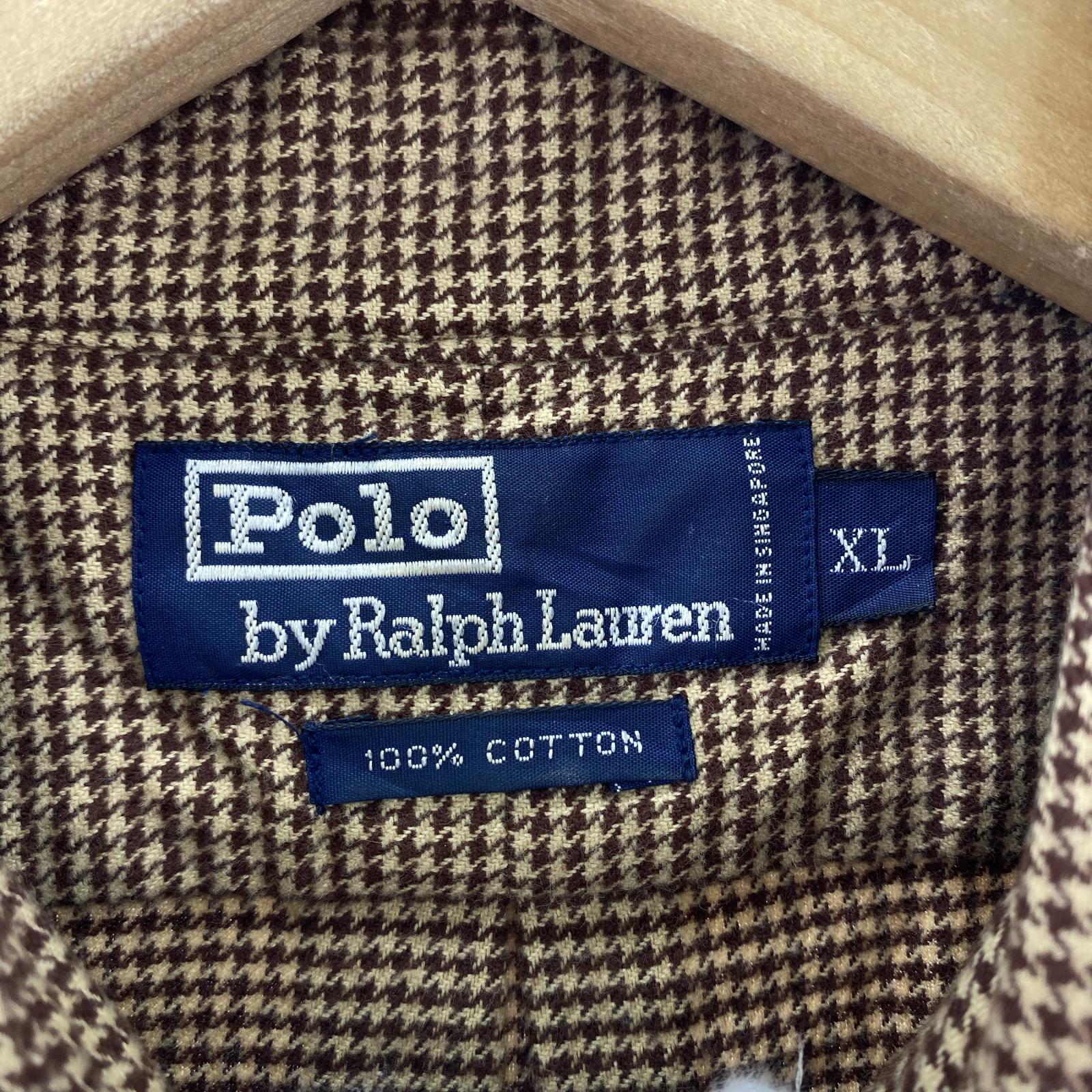 長袖シャツ 千鳥格子 L/Sシャツ ブラウン (XL) LL ブラウン