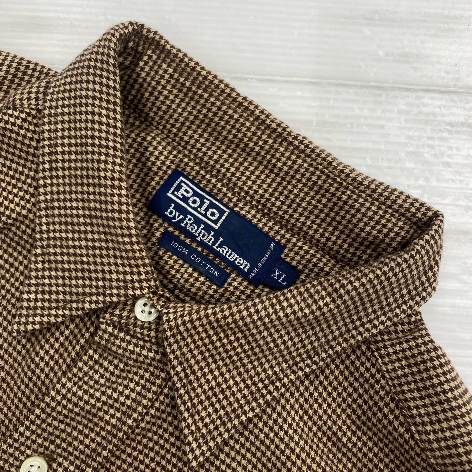 長袖シャツ 千鳥格子 L/Sシャツ ブラウン (XL) LL ブラウン