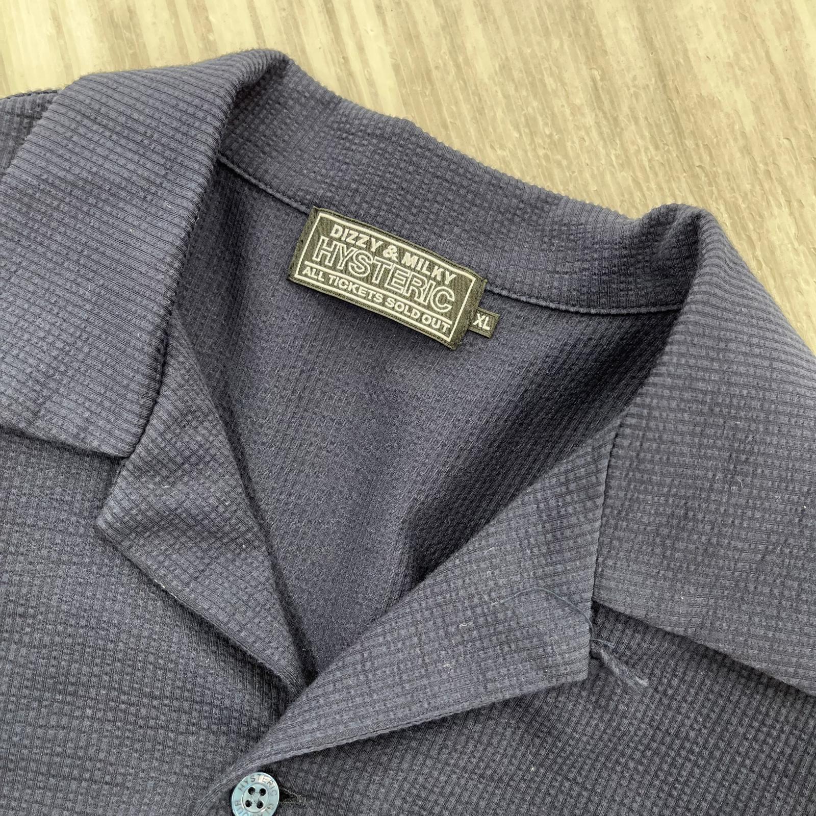 半袖シャツ SEE NO EVILバックプリントオープンカラーシャツ(XL)紺 ネイビー