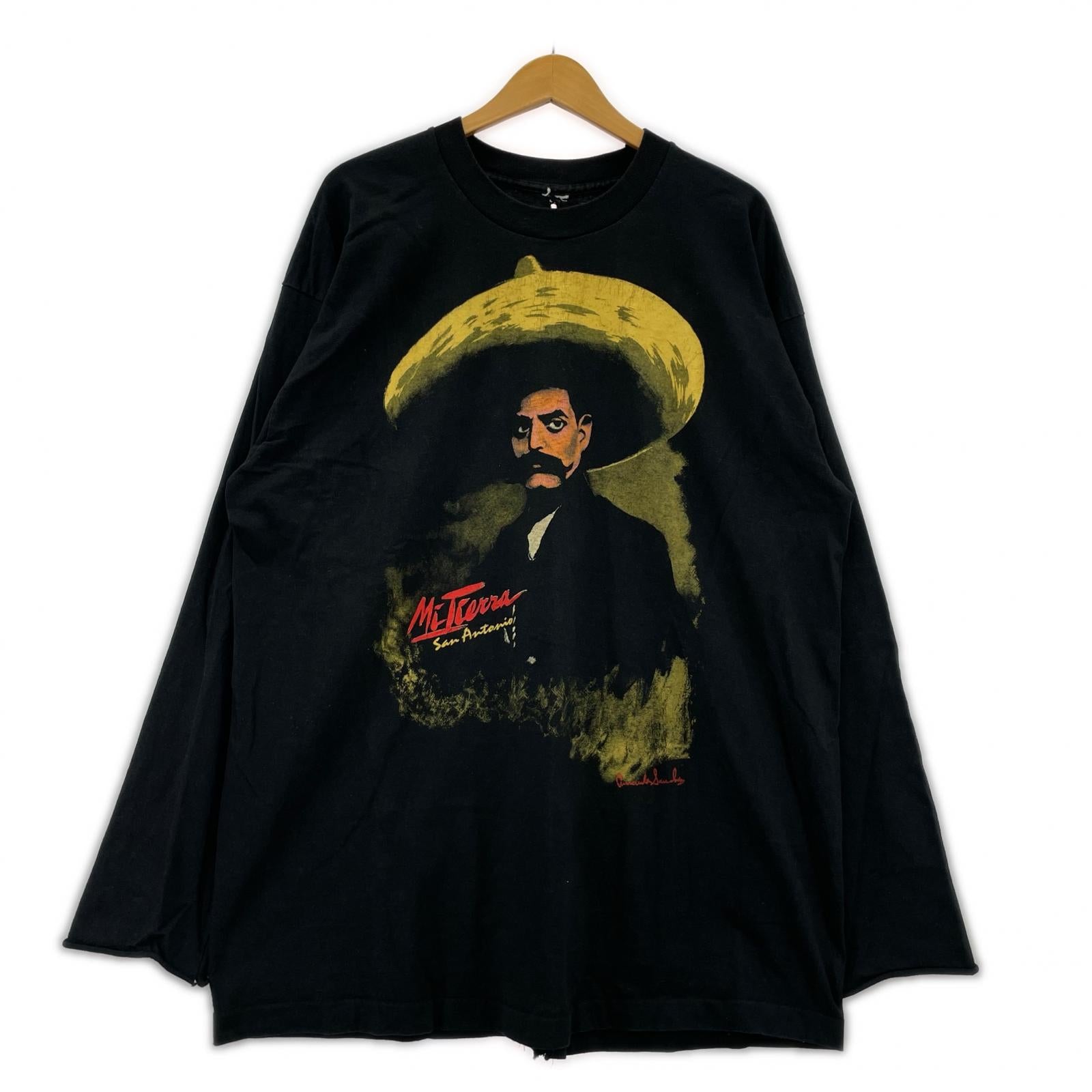 長袖Ｔシャツ Mi Tierra Cafe エミリアーノ・サパタ リメイク 黒 ブラック