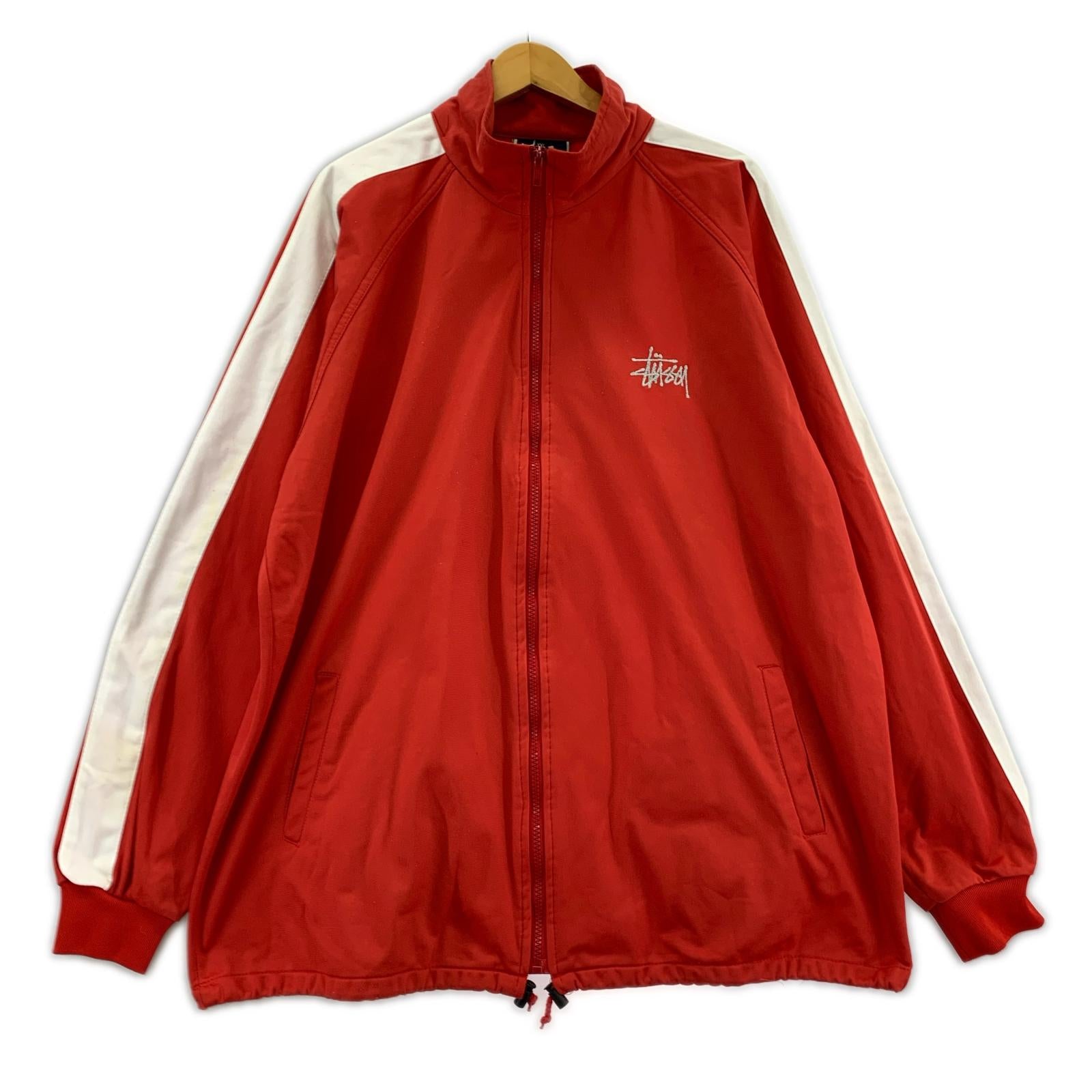 ジャケット STUSSY オールド 刺繍トラックジャケット XXL レッド レッド