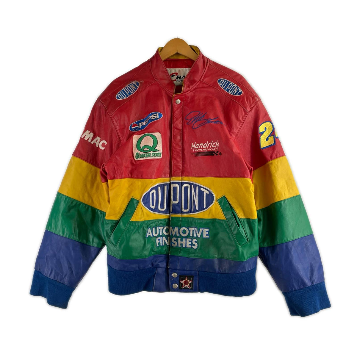 ジャケット USA製 90s CHASEﾚｰｼﾝｸﾞｼﾞｬｹｯﾄ M マルチカラー