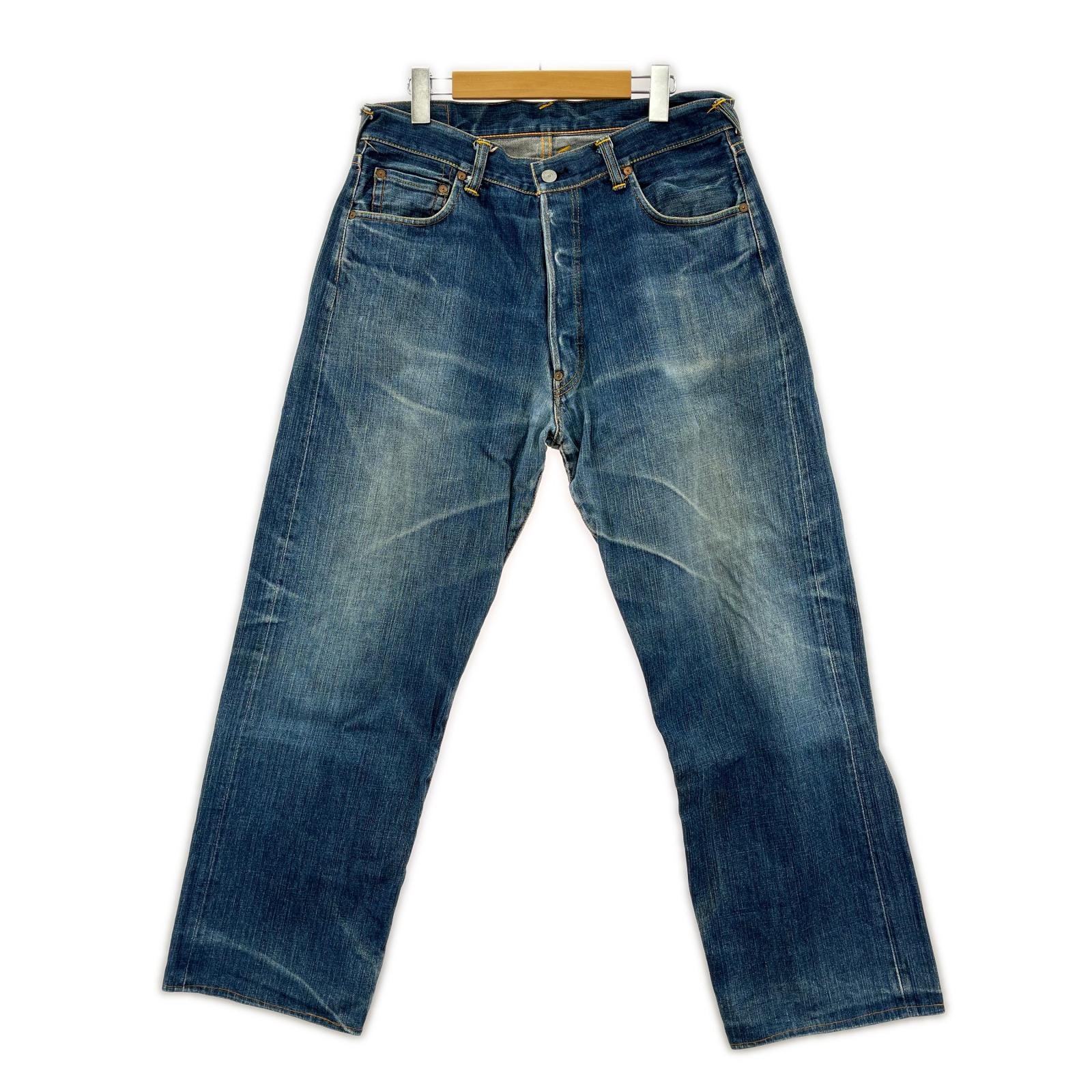 デニムパンツ No3 カモメプリント　W34 35 ブルー