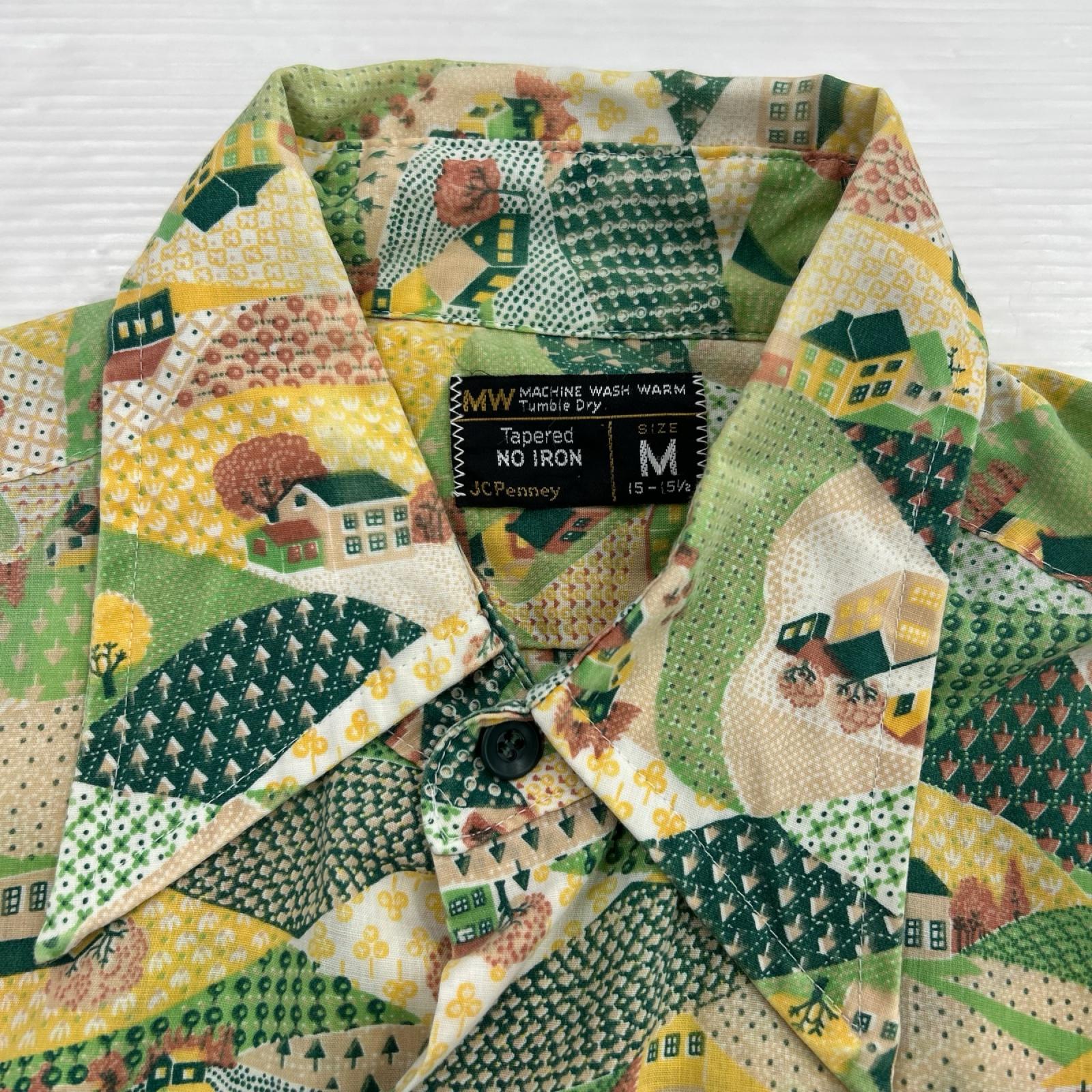 長袖シャツ 70s JCPenney 家柄 緑 (M) M
