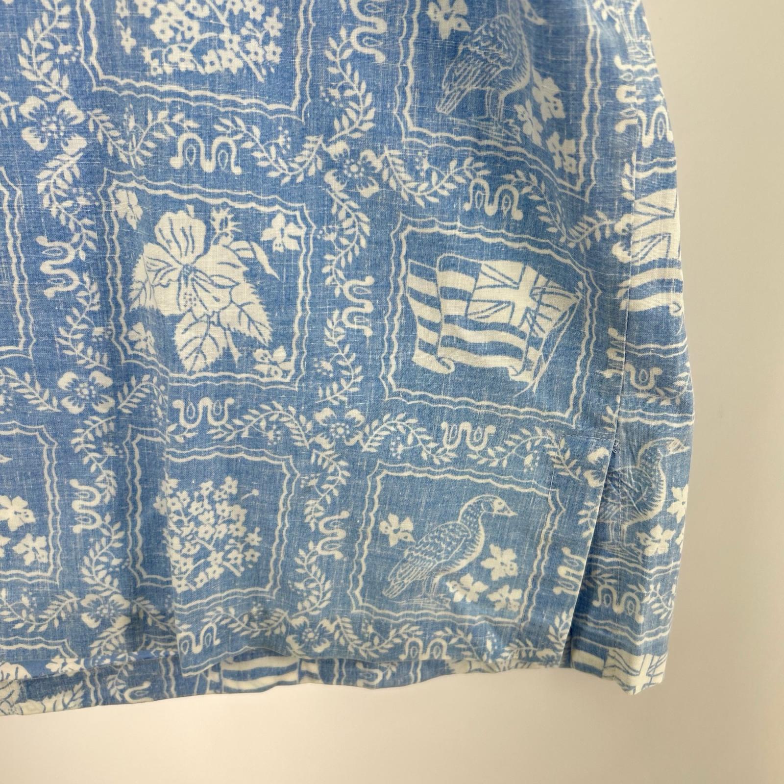 半袖シャツ 90s ビキニタグ総柄ラハイナセーラー ボタンダウン 水色 (L) L ブルー