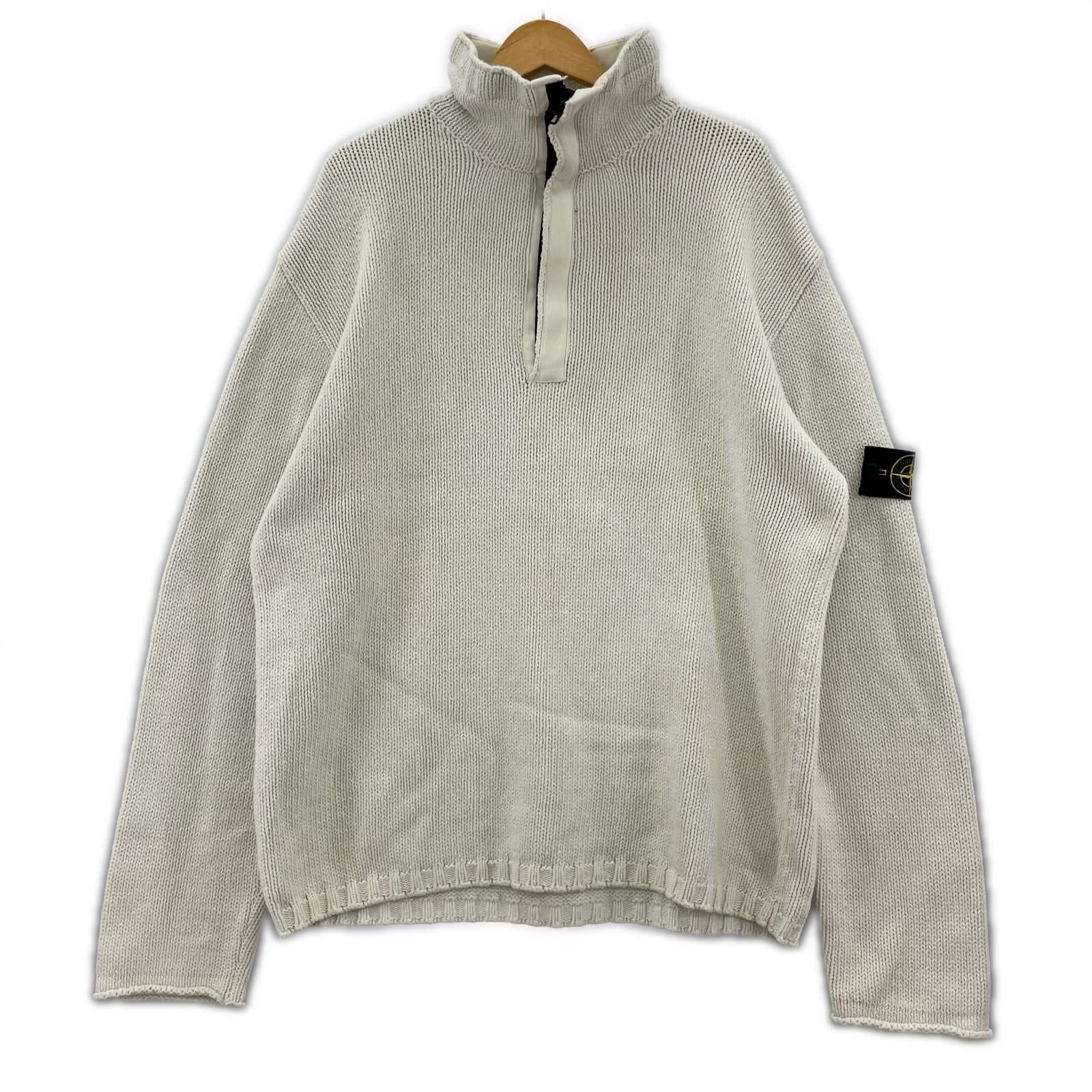 ニット STONE ISLAND 02SS Paul Harvey期 ハーフジップコットンニット XXL アイボリー