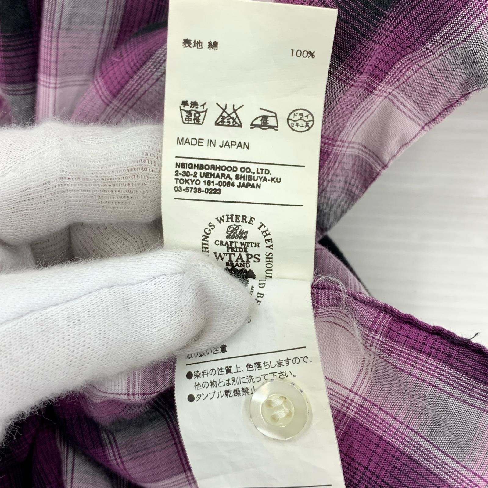 半袖シャツ チェックシャツ（L）パープル L