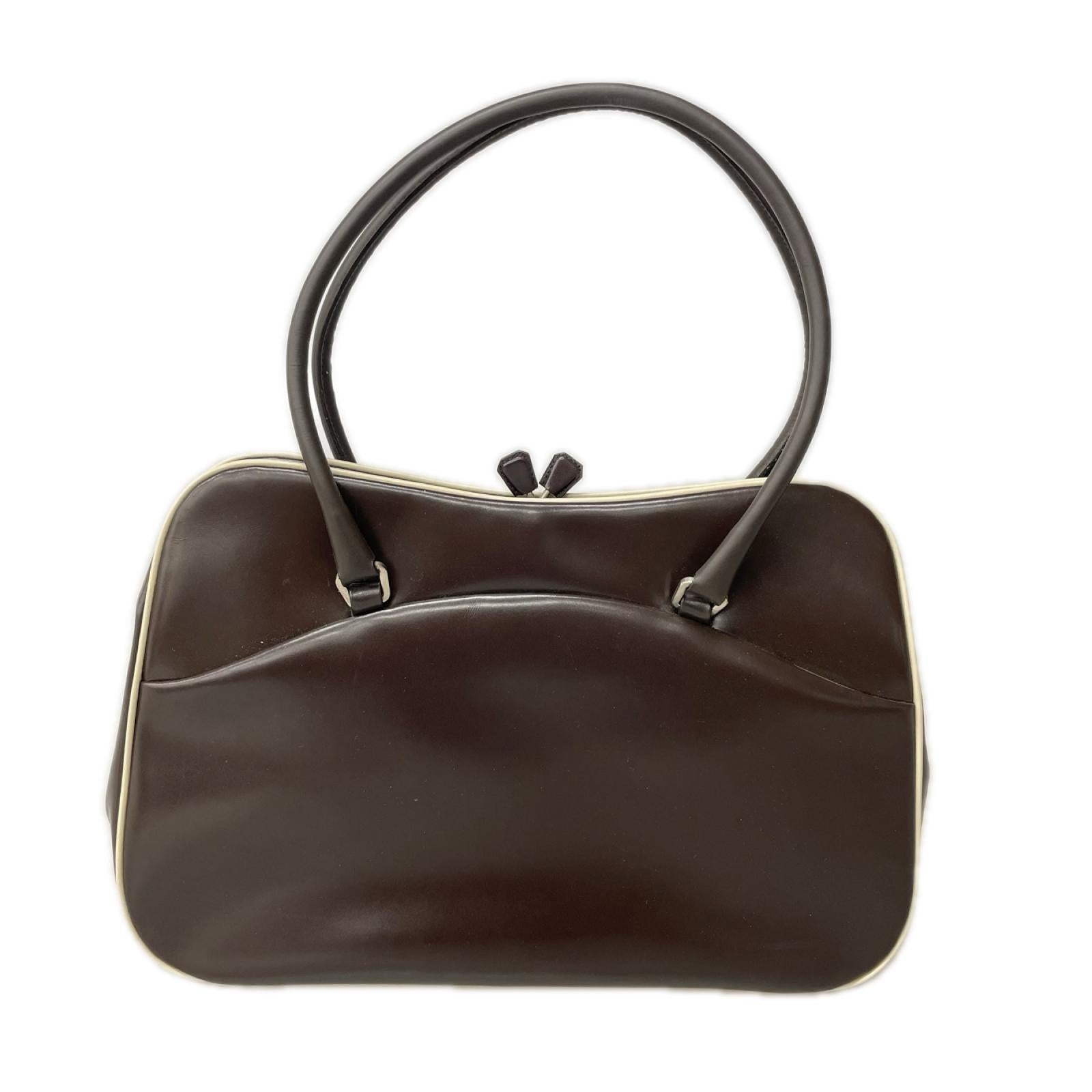 PRADA VITELLO FRAME がま口 ﾊﾝﾄﾞﾊﾞｯｸﾞ 茶