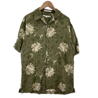 半袖シャツ PERRY ELLIS 開襟シャツGR ボタニカル柄 シルク100