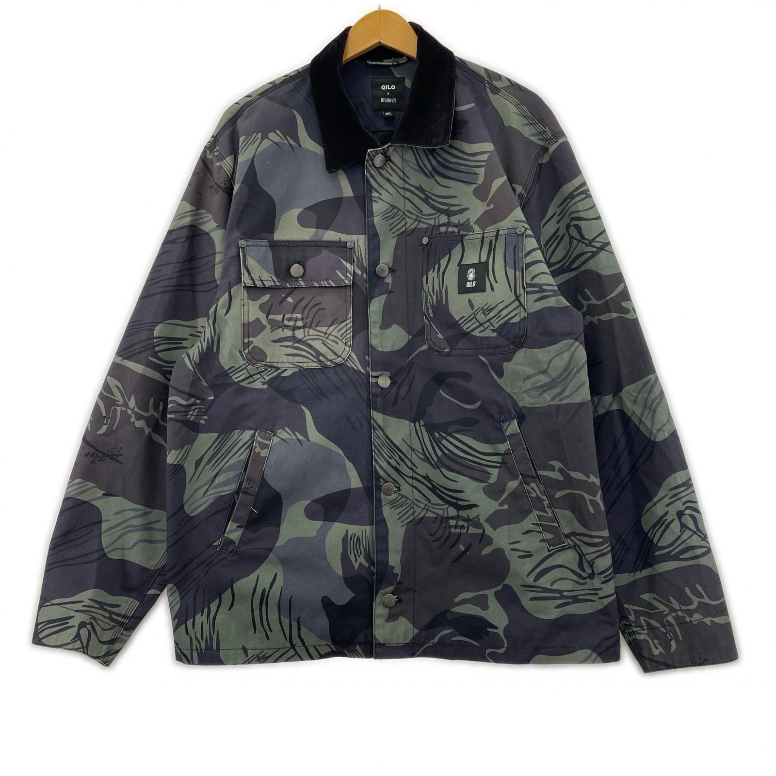 ミリタリージャケット QILO TACTICAL WRM.FZY 迷彩 緑黒 (XL)