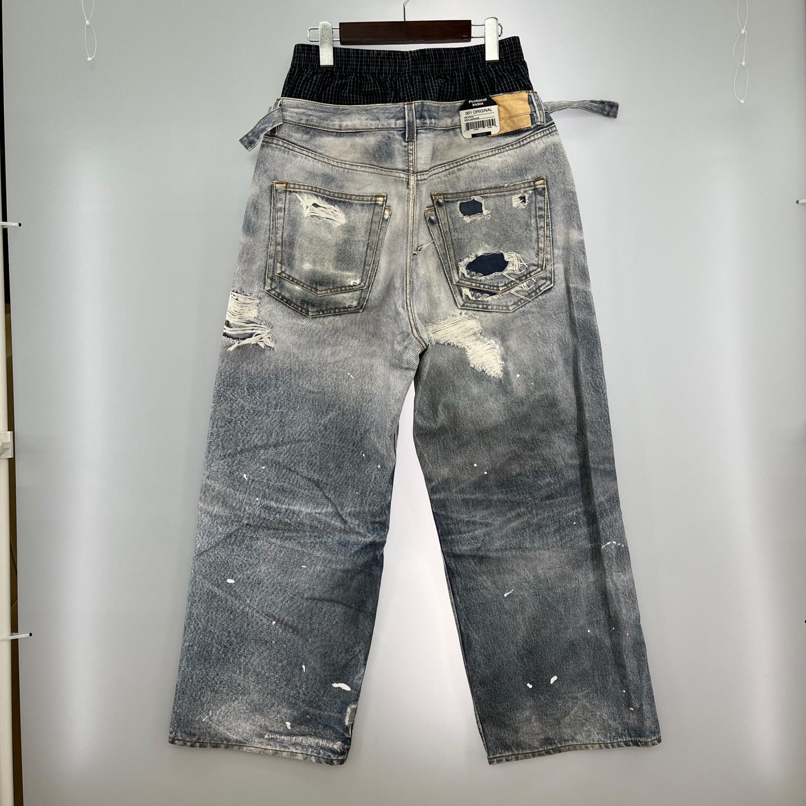 デニムパンツ Protocol Index 001 ORIGINAL 転写プリント レイヤードデニムパンツ ブルー ネイビー 2 ブルー