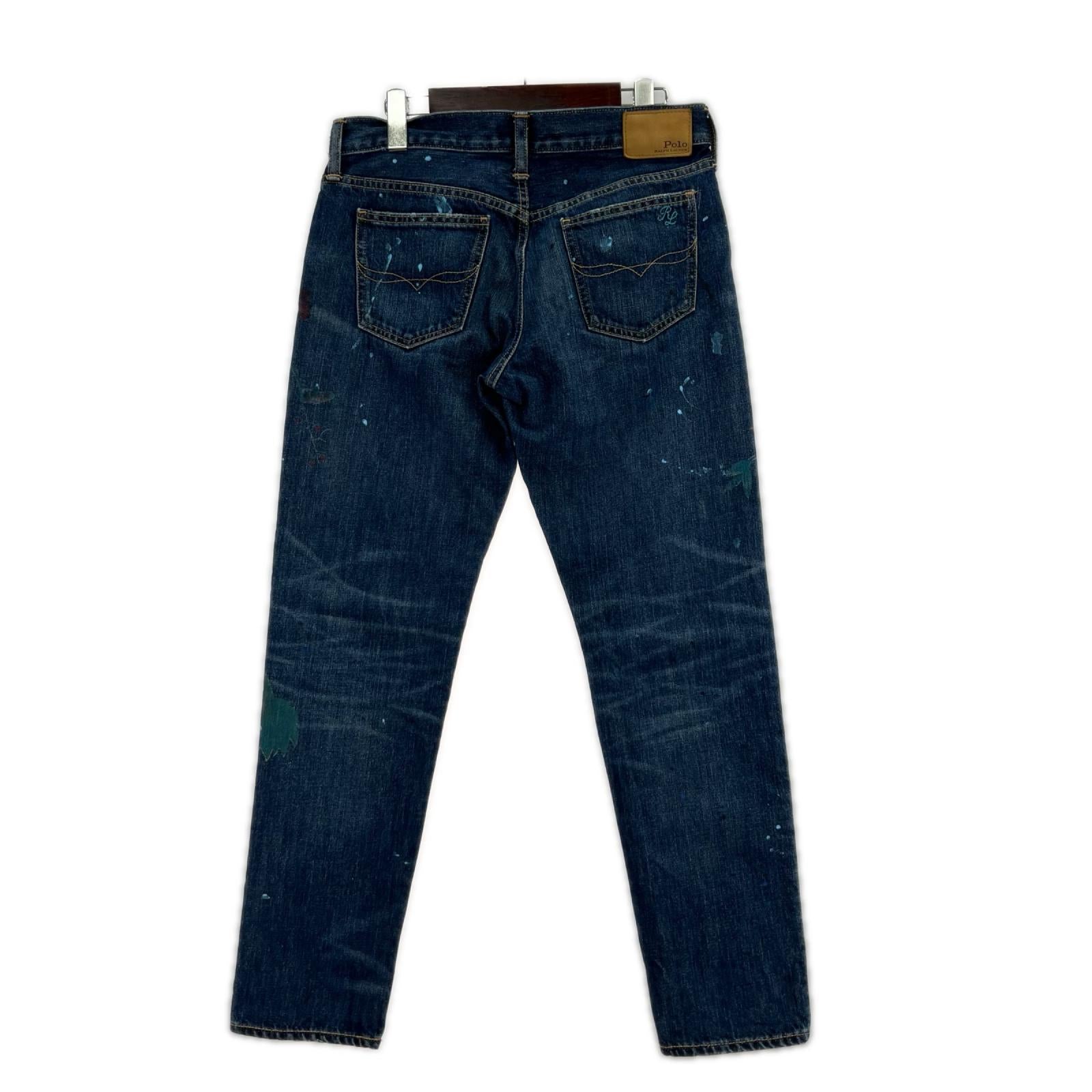デニムパンツ 花ペイント デニムパンツ W32 27 ネイビー