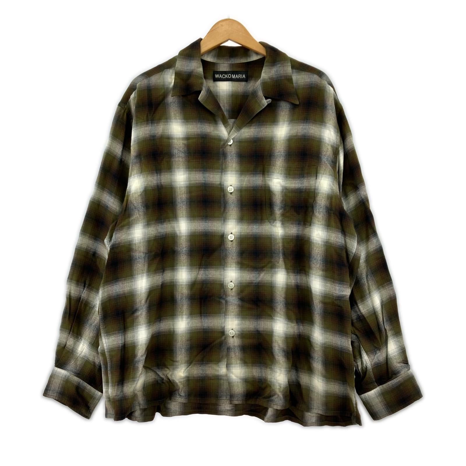 長袖シャツ WACKO MARIA OMBRE CHECK OPEN COLLAR SHIRT XL ブラウン系 マルチカラー