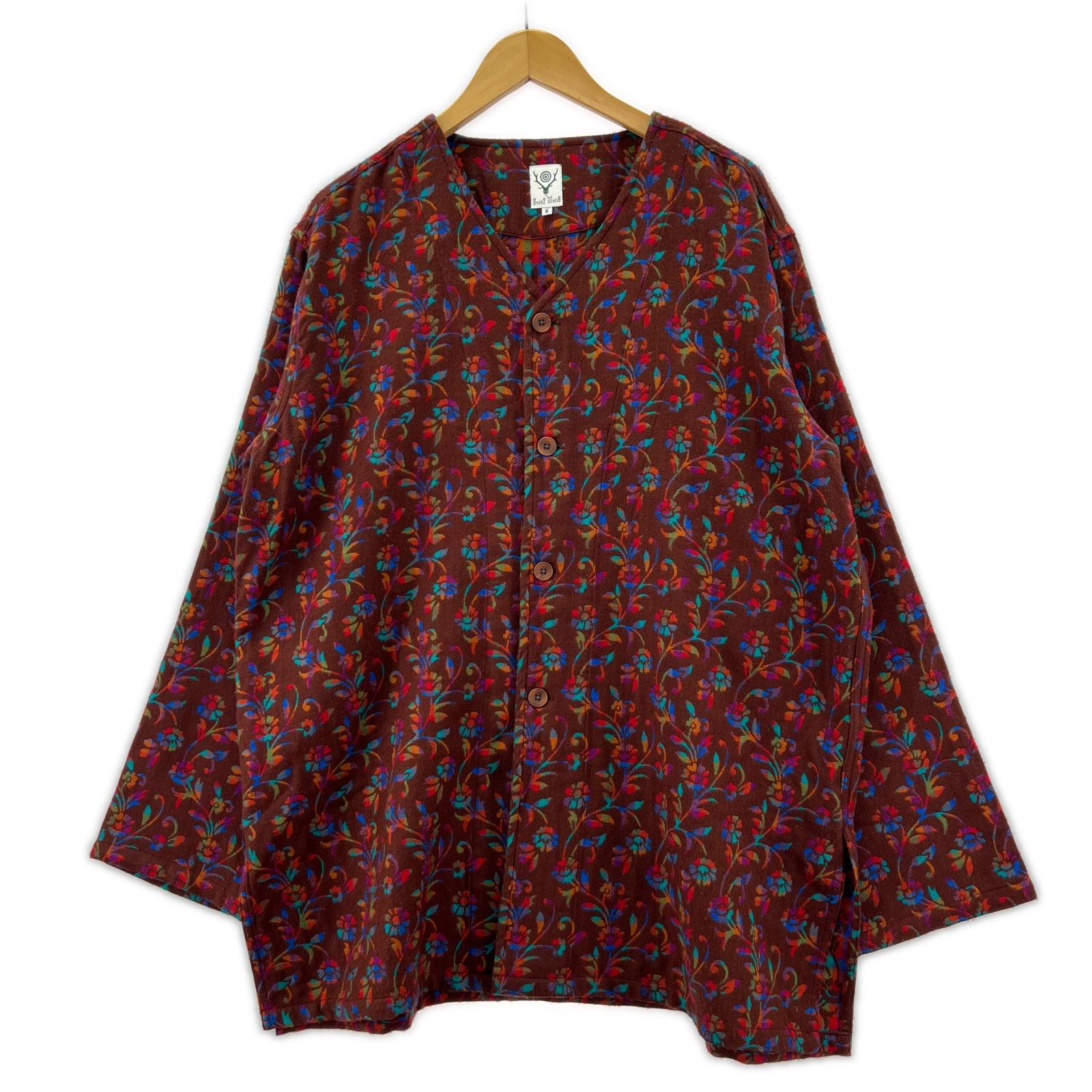 長袖シャツ V Neck Army Shirt 総柄 (S) S ブラウン