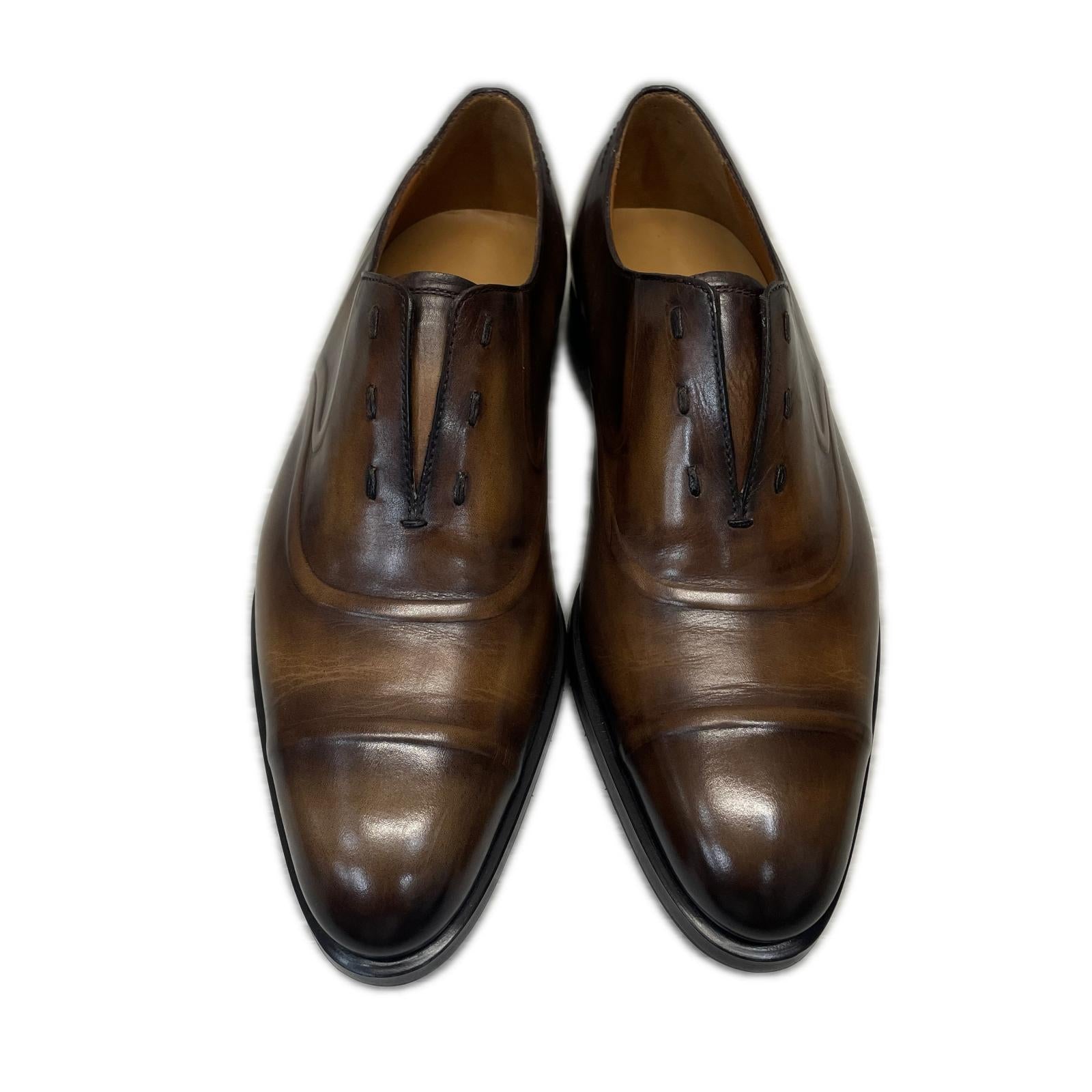 シューズ BERLUTI Victor ヴィクター パティーヌレザースリッポン 5 1/2 茶
