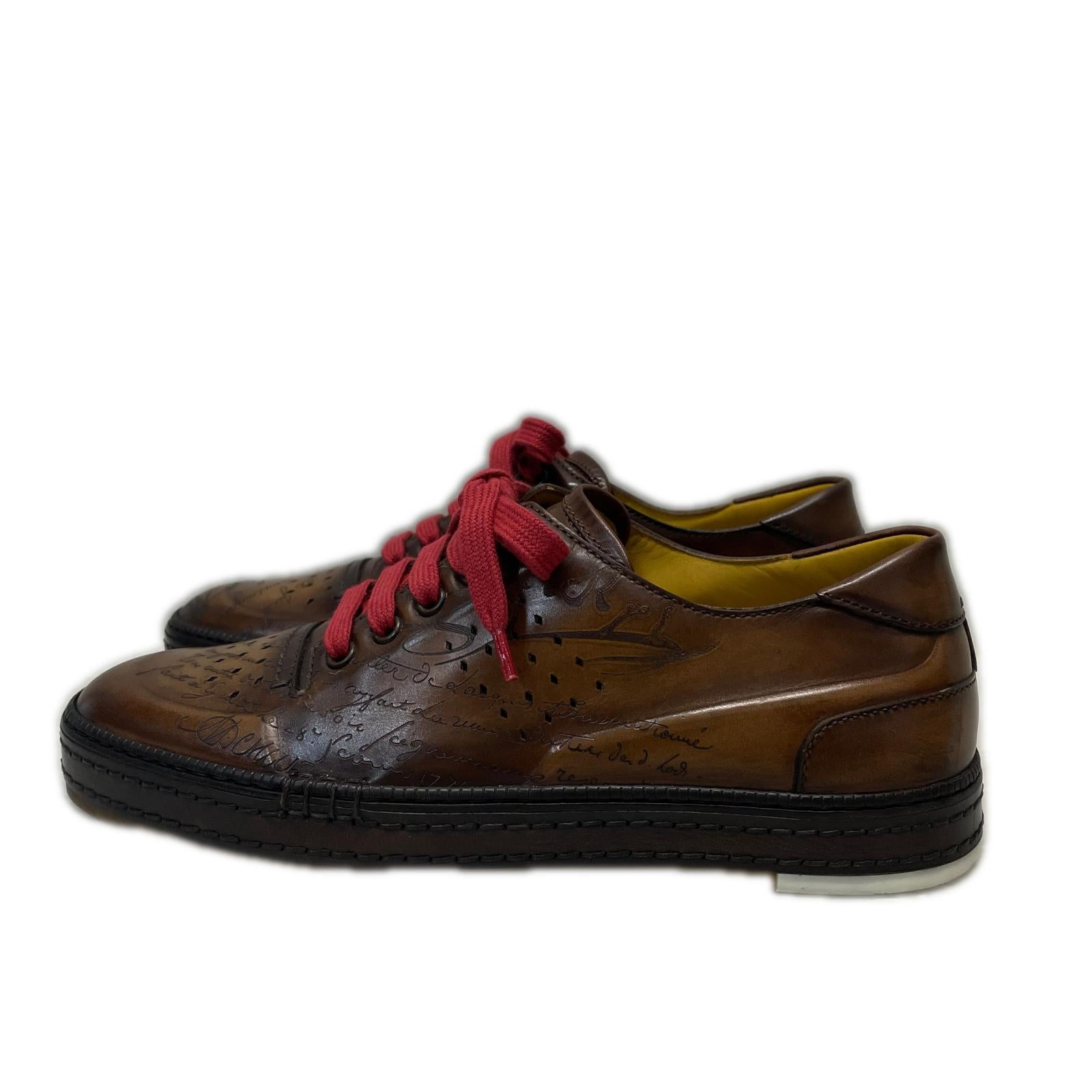 スニーカー BERLUTI プレイタイム カリグラフィ ヴェネチアレザースニーカー 5 茶 ブラウン