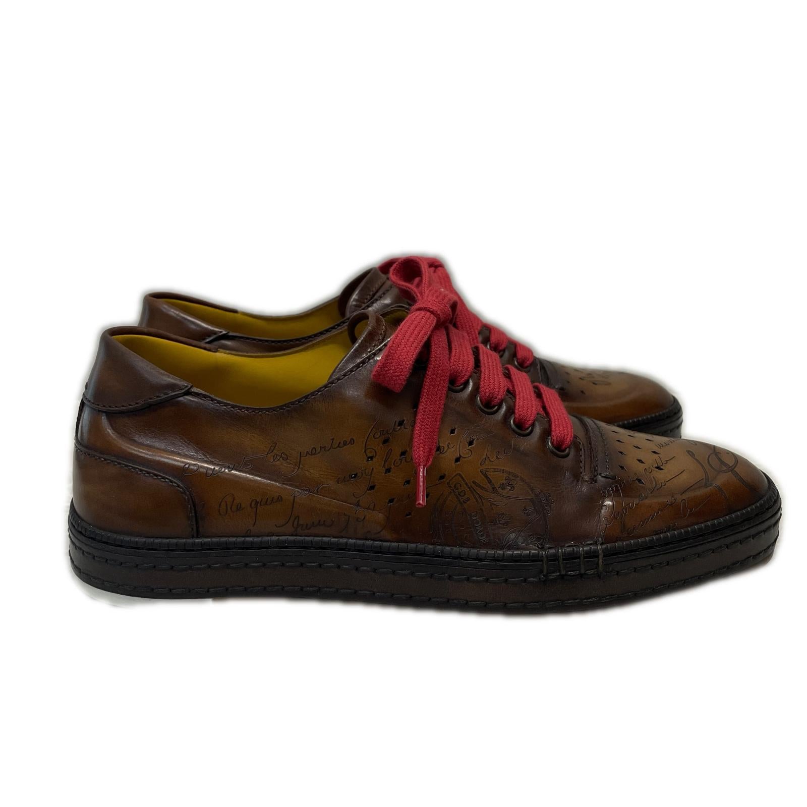 スニーカー BERLUTI プレイタイム カリグラフィ ヴェネチアレザースニーカー 5 茶 ブラウン