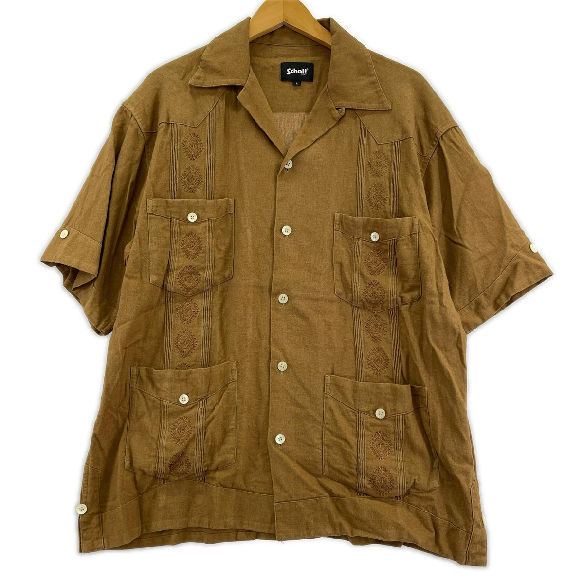 半袖シャツ LINEN GUAYABERA SHIRT L ブラウン