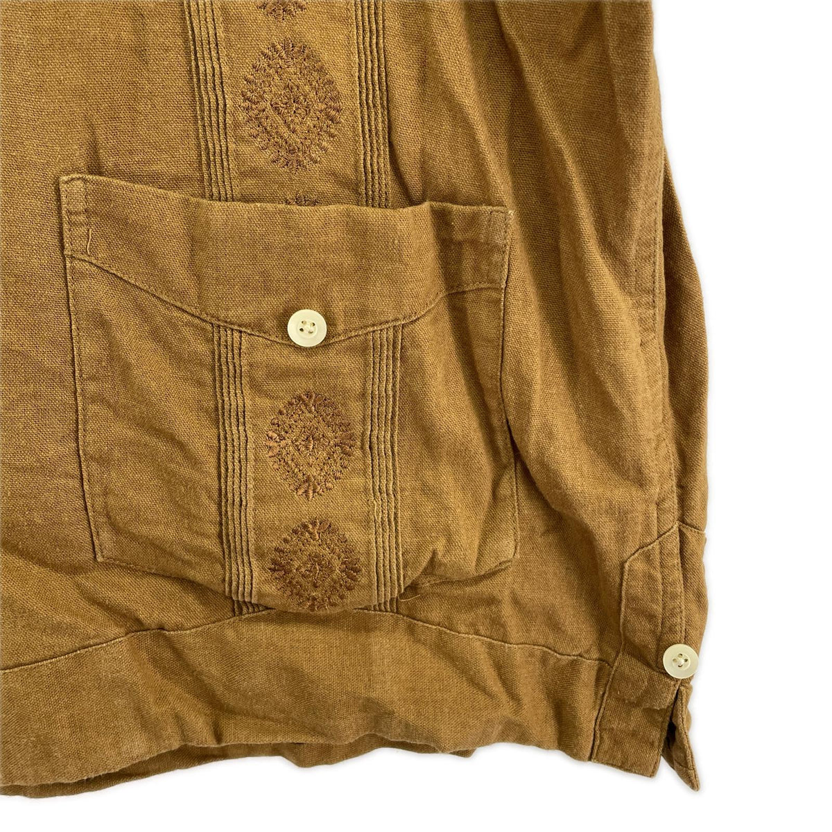 半袖シャツ LINEN GUAYABERA SHIRT L ブラウン
