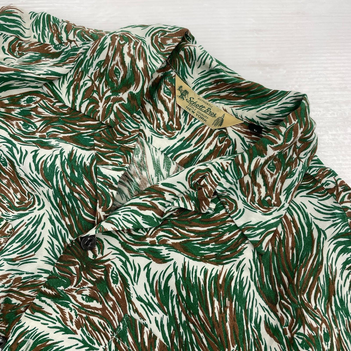 半袖シャツ HORSE RAYON ALOHA SHIRT L グリーン