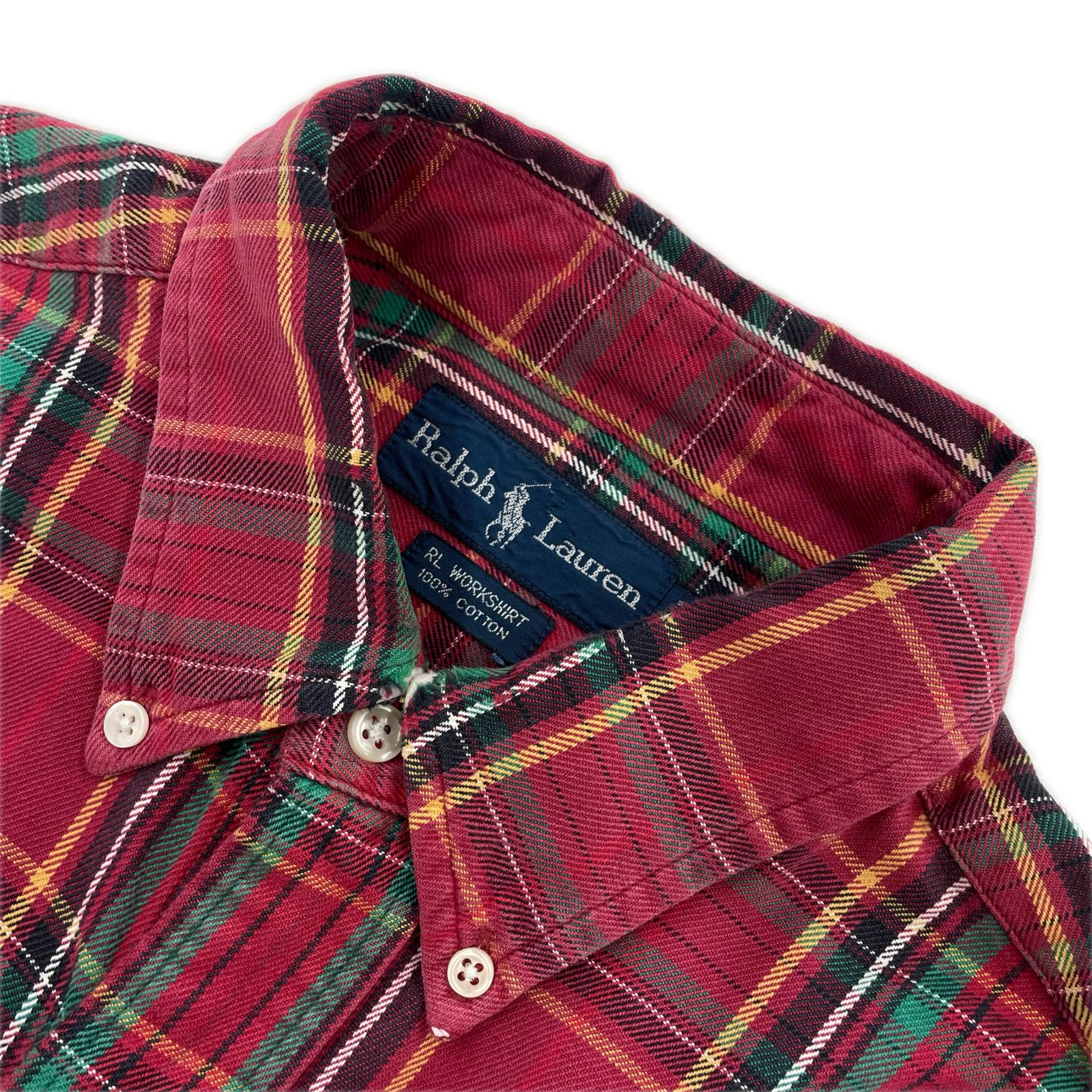 長袖シャツ RL WORKSHIRT BDシャツポニー無し コットン チェック 赤 (L) L レッド