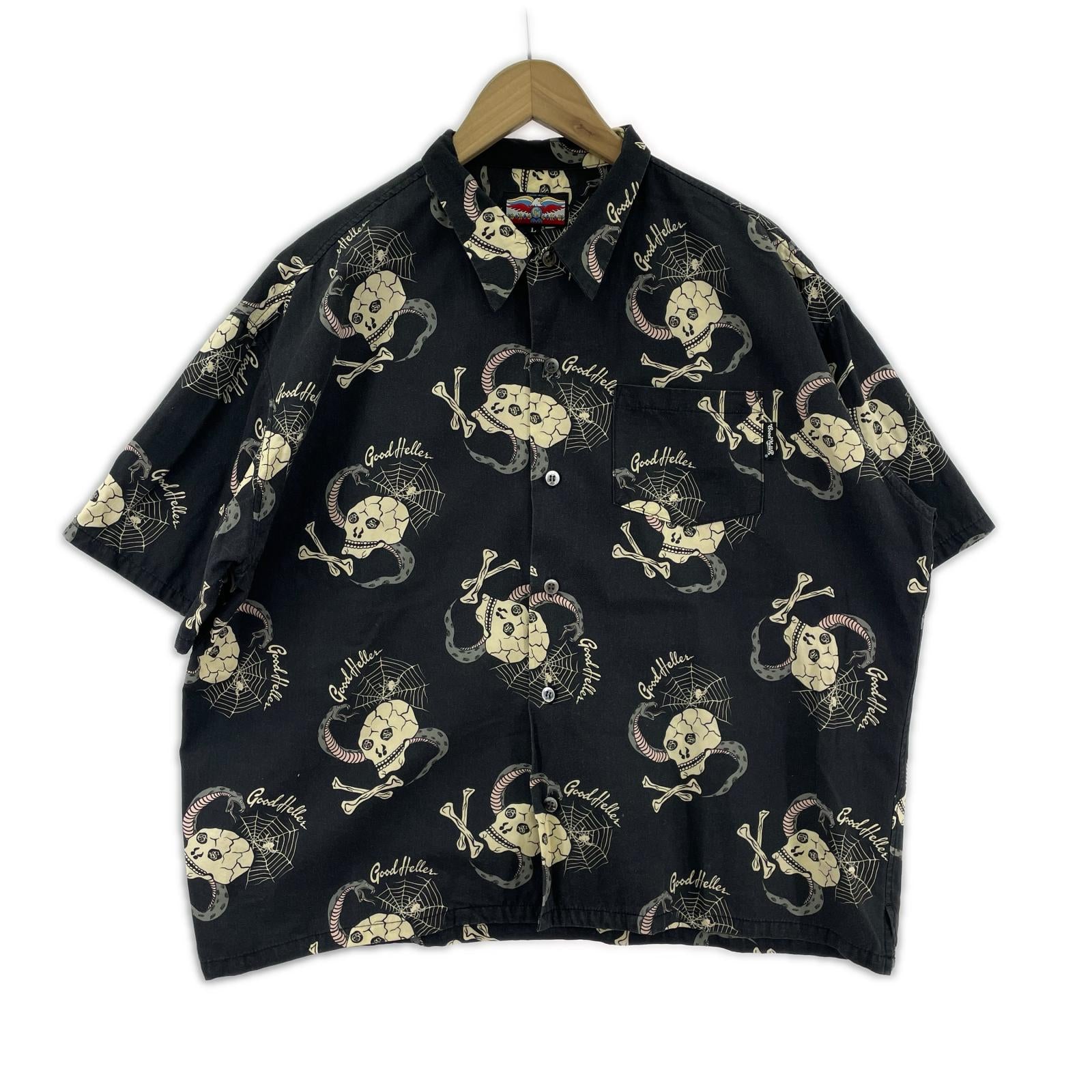 半袖シャツ GOOD HELLER スカル柄 BLK L L ブラック