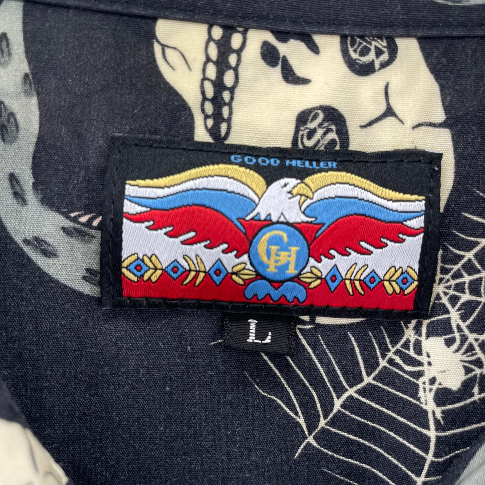 半袖シャツ GOOD HELLER スカル柄 BLK L L ブラック