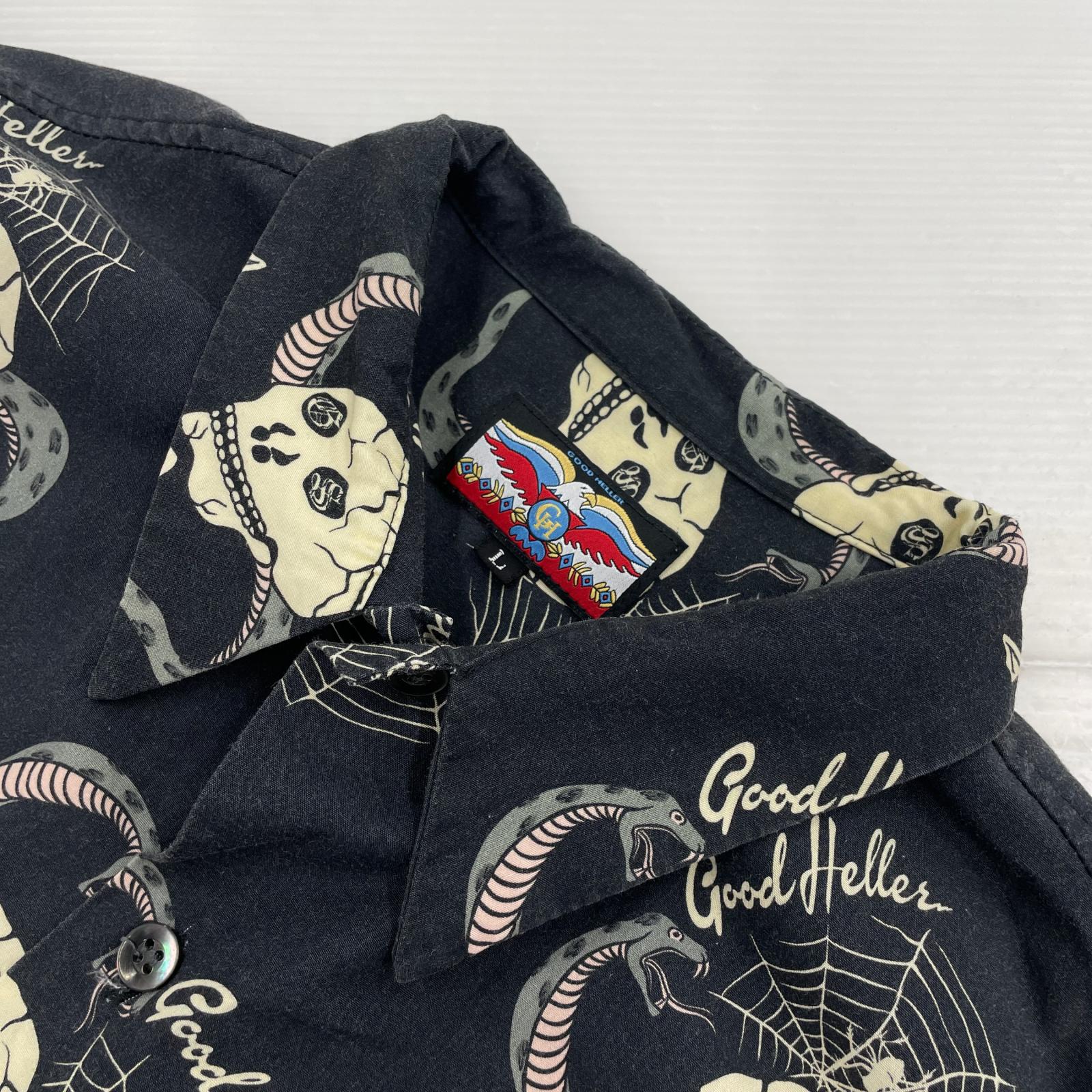 半袖シャツ GOOD HELLER スカル柄 BLK L L ブラック