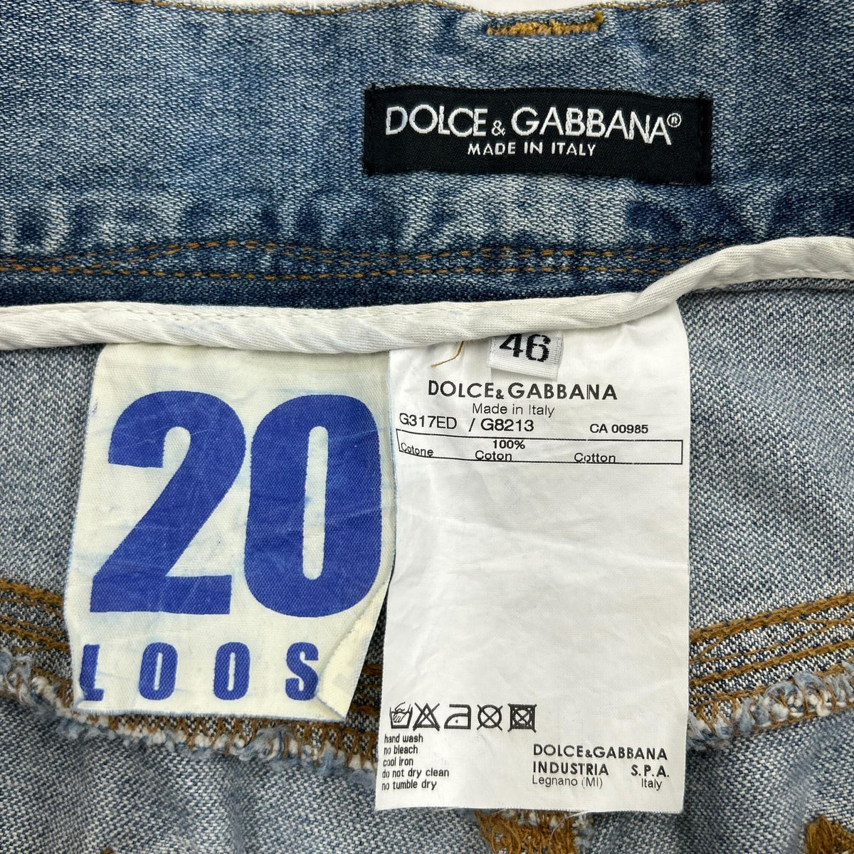 デニムパンツ DOLCE＆GABBANA メタルロゴプレート ダメージデニムパンツ 46 ブルー 46