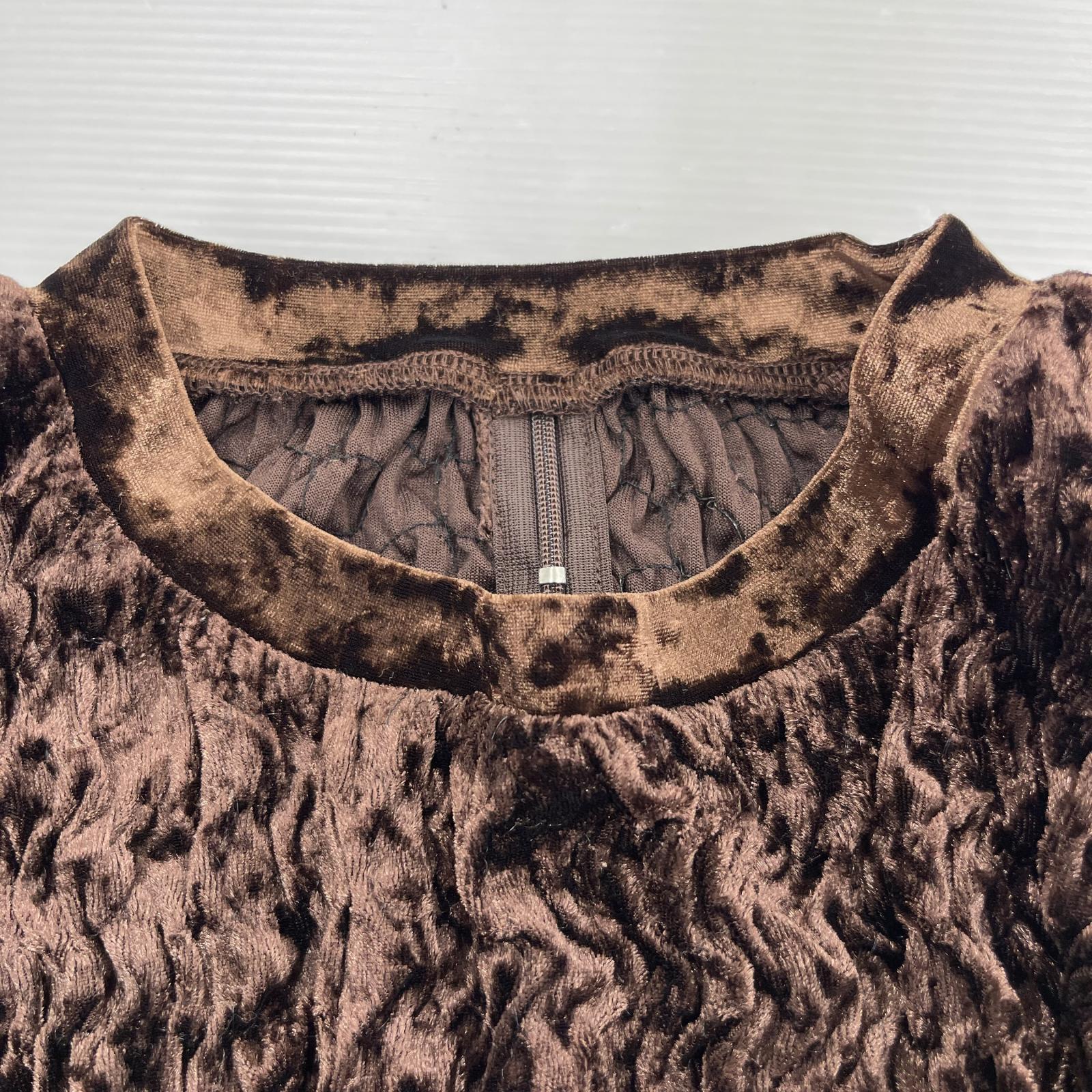 長袖Ｔシャツ Shirring Velor Ribbon Blouse 茶 (F) M ブラウン