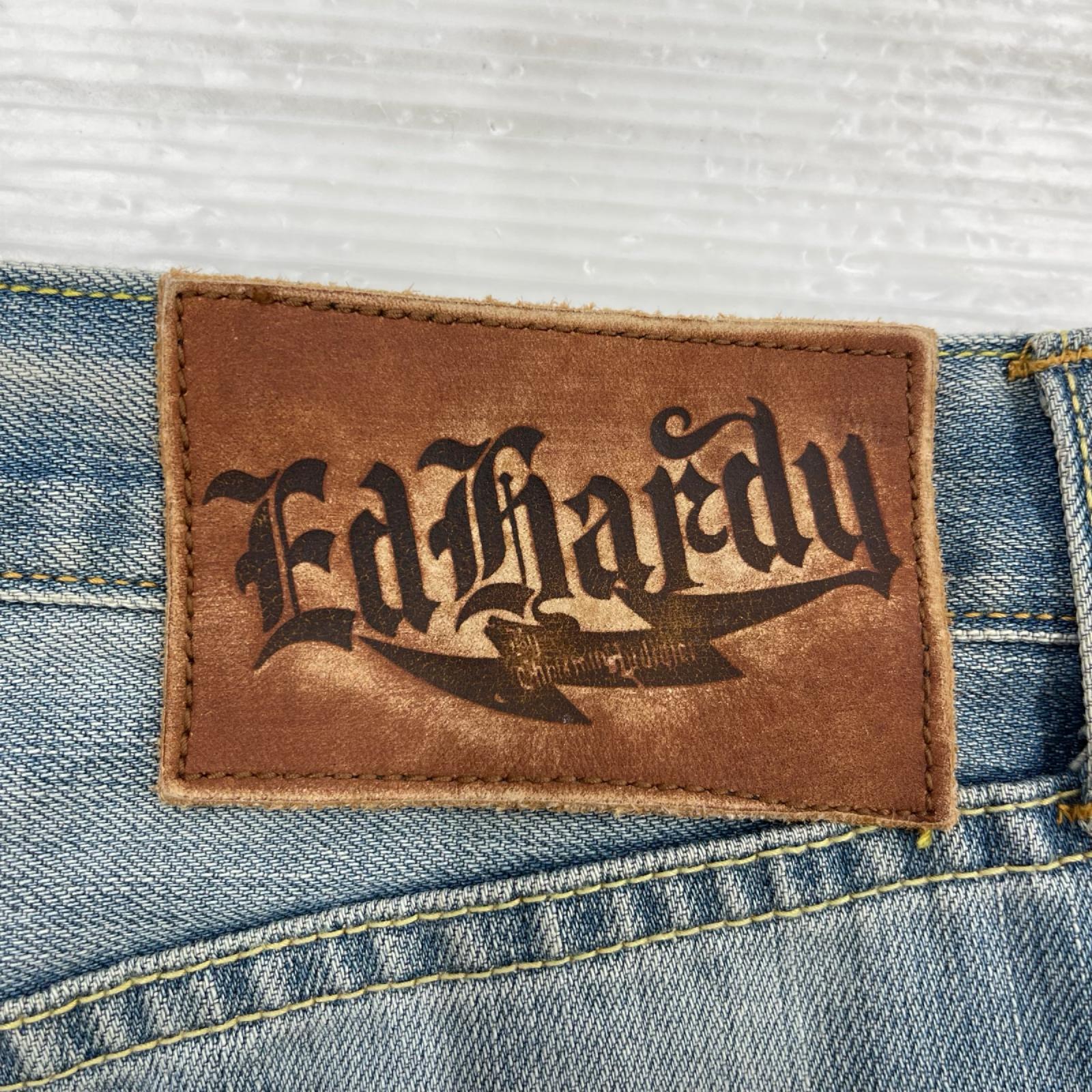 デニムパンツ Ed Hardy Y2K ﾊﾞｯｸﾌﾟﾘﾝﾄﾃﾞﾆﾑﾊﾟﾝﾂ 29 ブルー