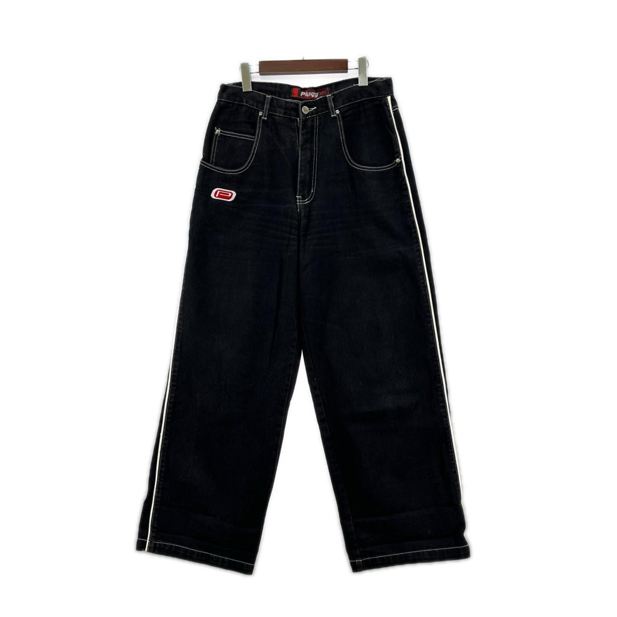 デニムパンツ 90s Plugg 黒 ｻｲﾄﾞﾗｲﾝ (31) 31 ブラック