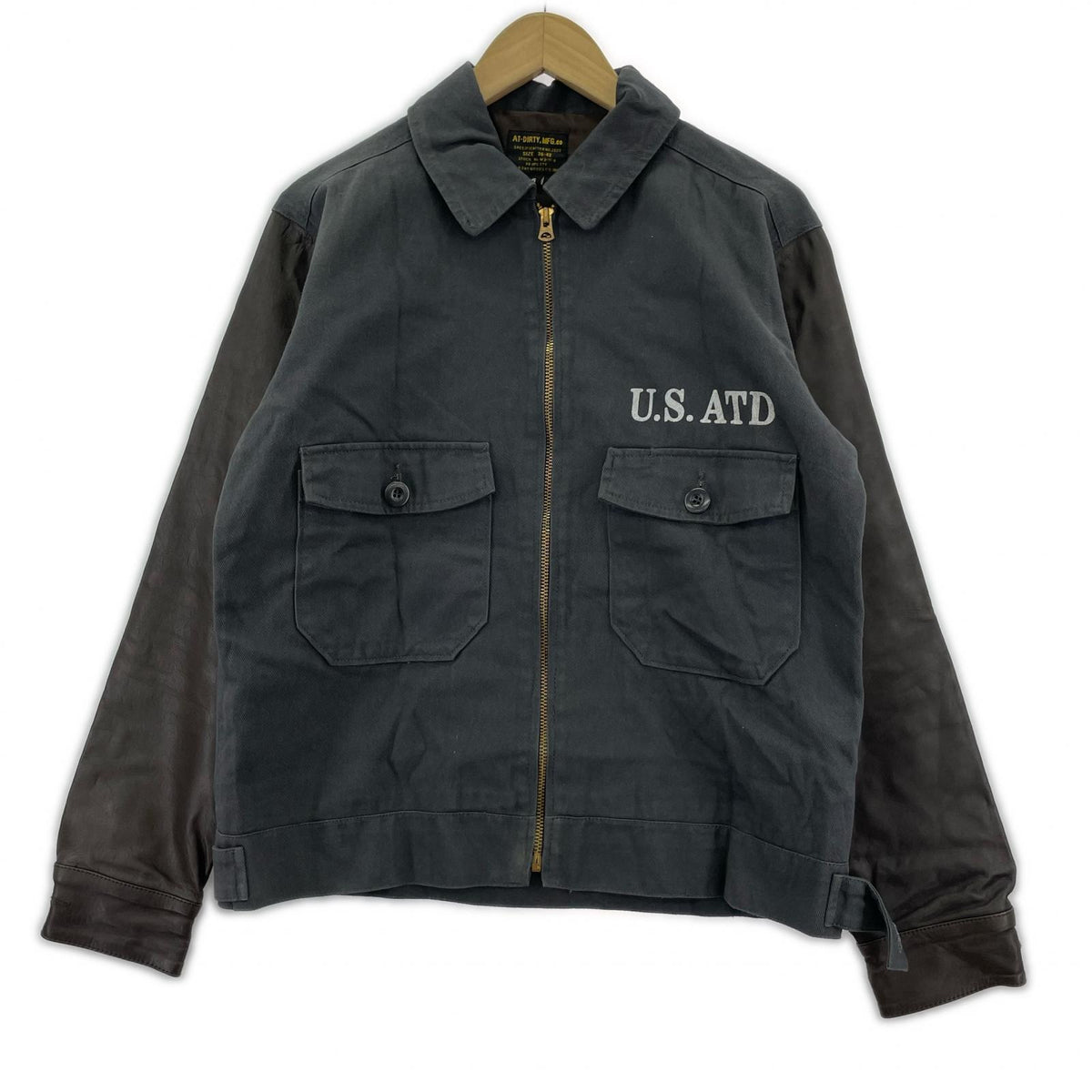 ジャケット AT-DIRTY LEATHER SLEEVE WORK JACKET S ブラック