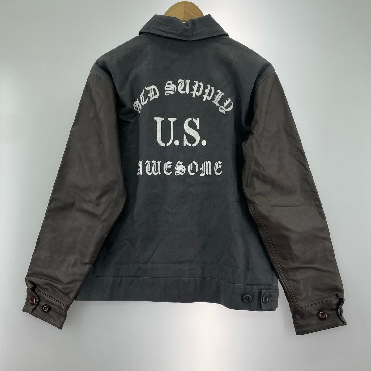 ジャケット AT-DIRTY LEATHER SLEEVE WORK JACKET S ブラック