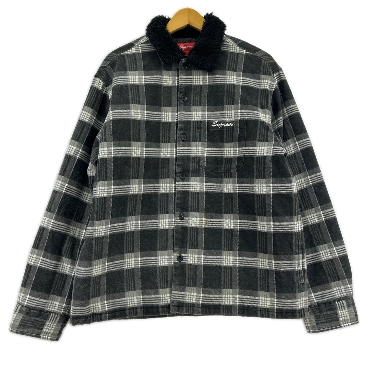 ジャケット Faux Fur Collar Flannel Shirt S S ブラック