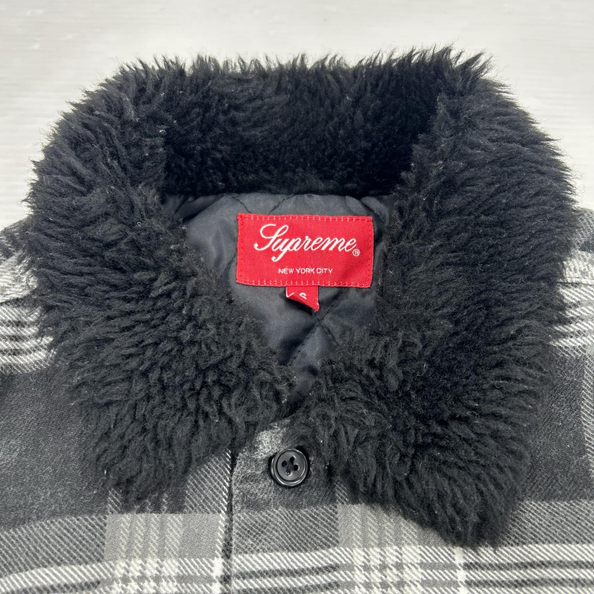 ジャケット Faux Fur Collar Flannel Shirt S S ブラック