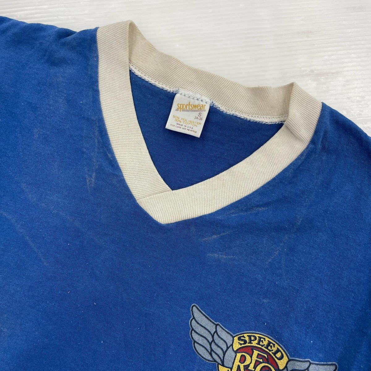 半袖Ｔシャツ REO Speed WAGON 80s USA製 Vネック Tee S ブルー