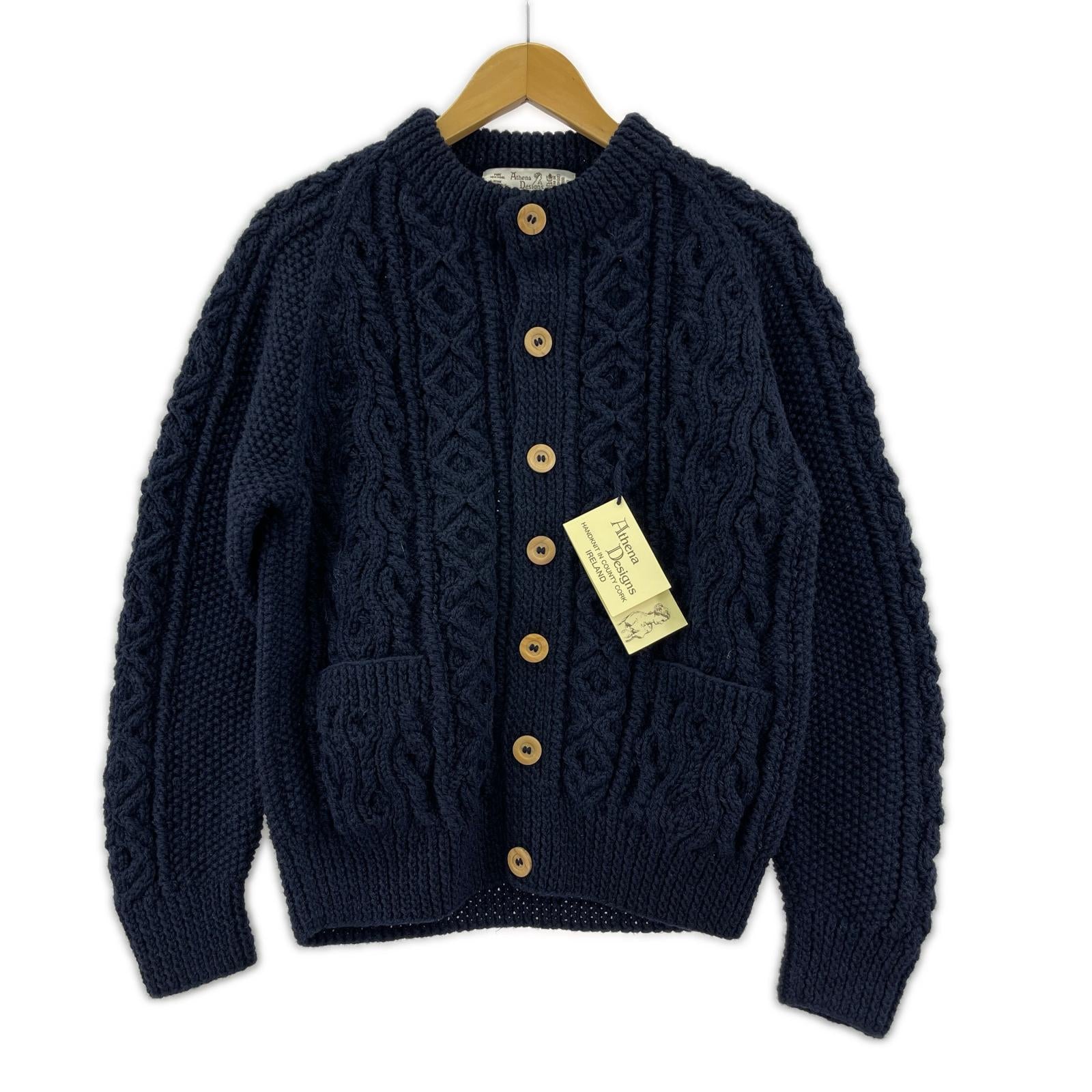 カーディガン ATHENA DESIGNS CREW NECK BUTTON (36) ネイビー